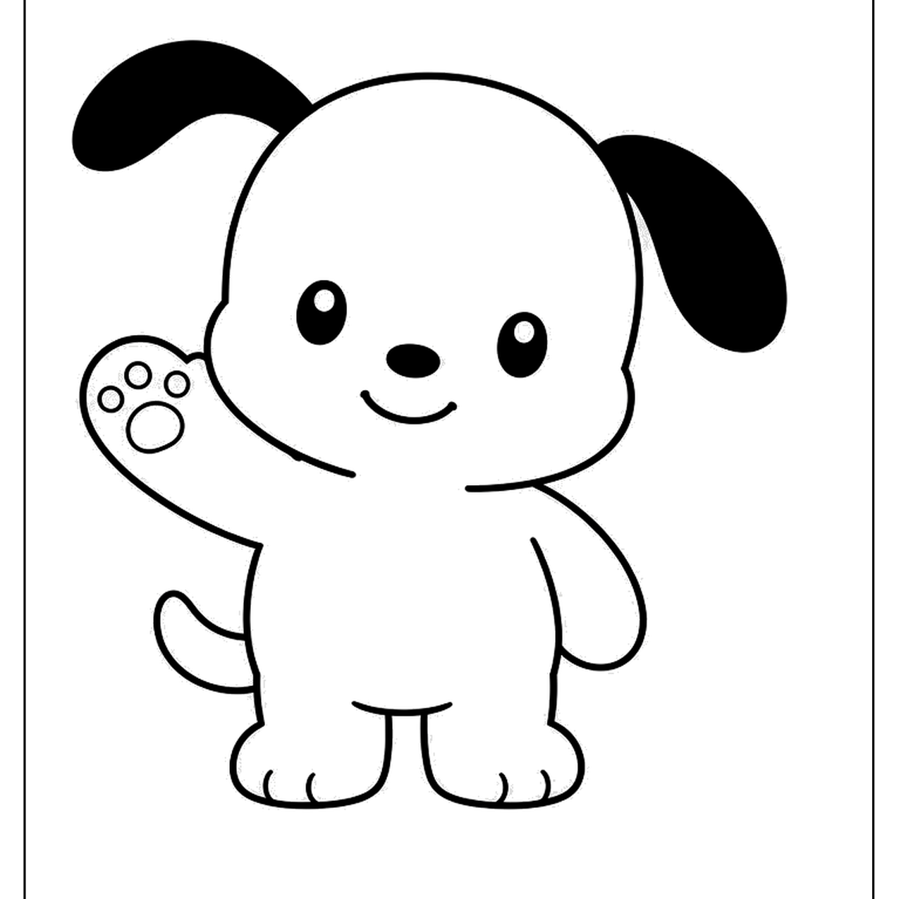 White puppy character waving