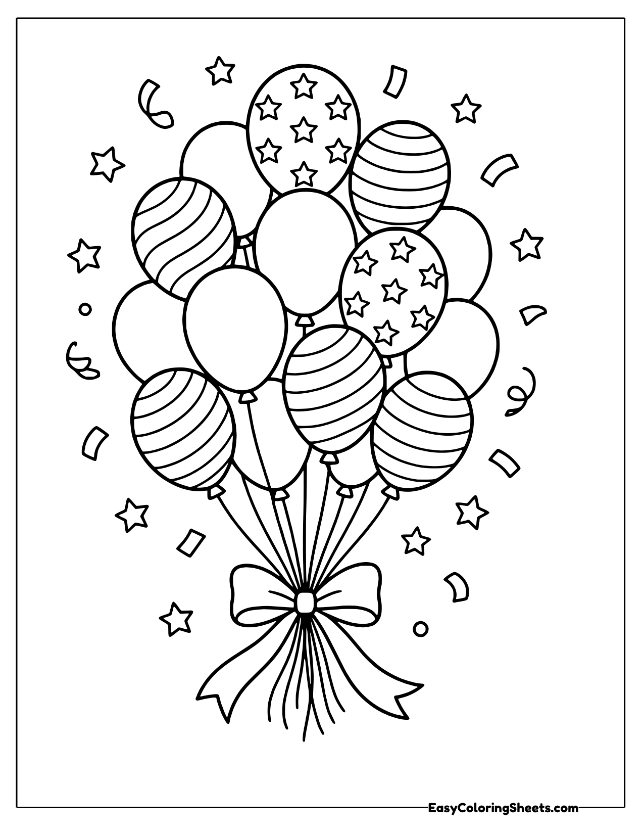 Bunch of patterned balloons tied with a big ribbon bow