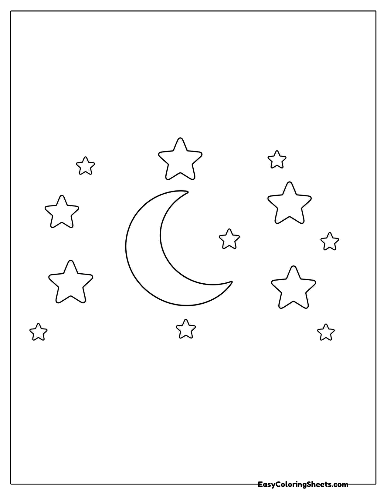 Crescent moon surrounded by stars
