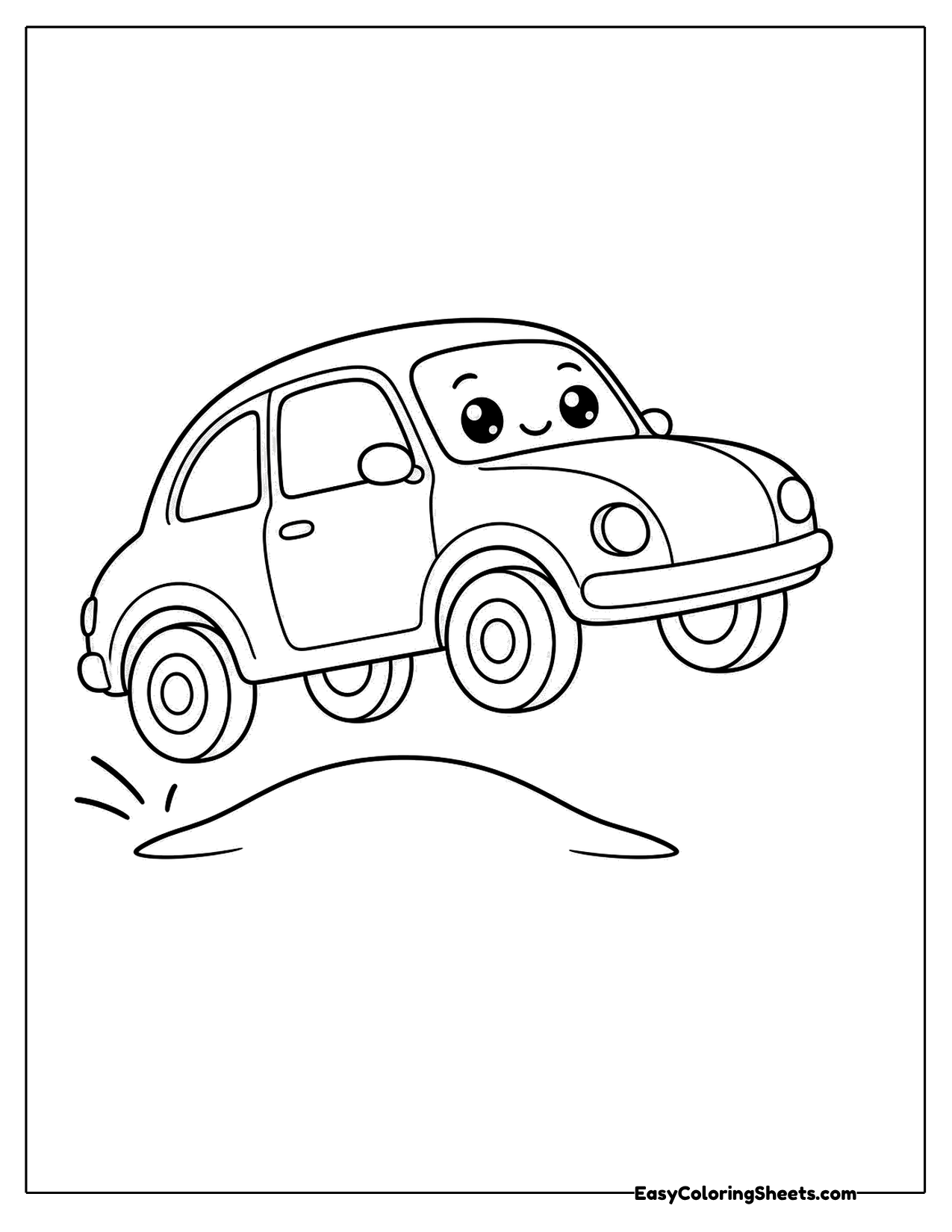 Cartoon car jumping over a small hill