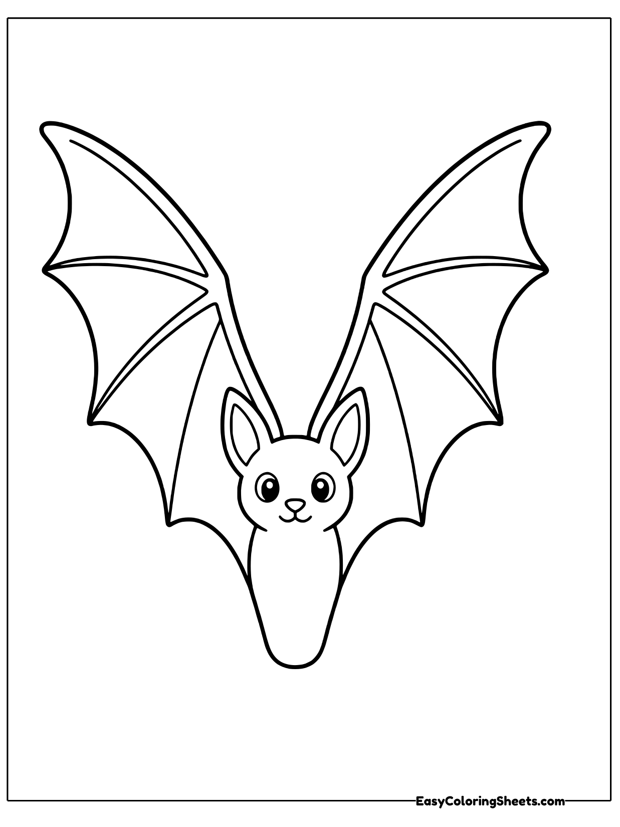 A small bat body sits between two very large, pointed wings that stretch across the page.