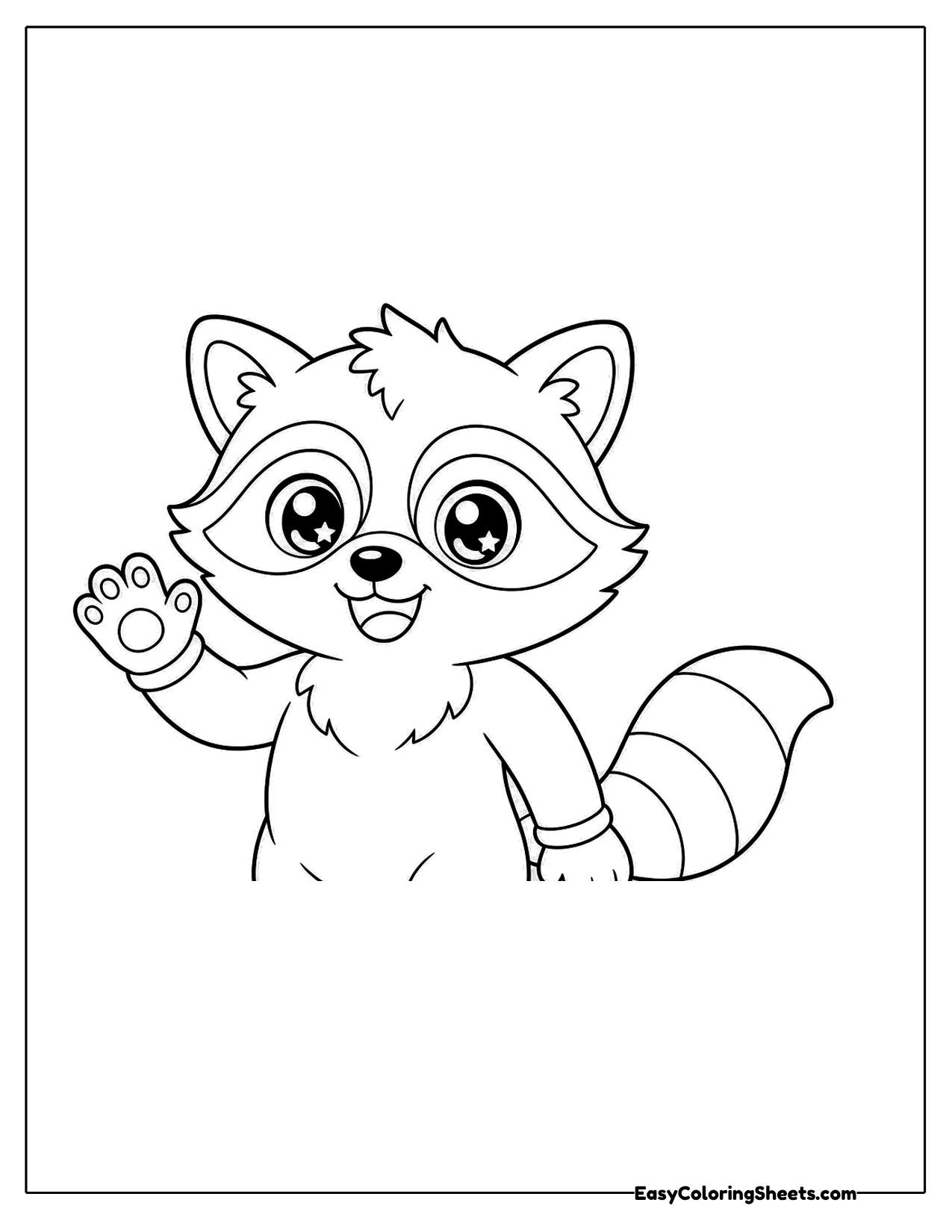 Raccoon character waving