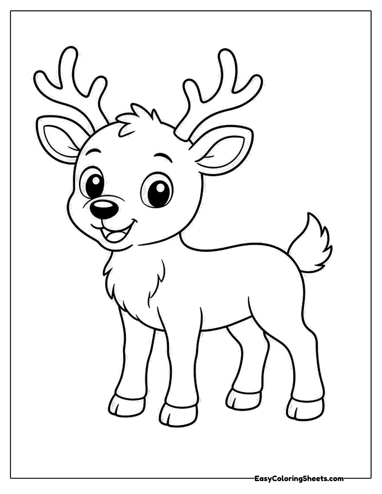 Cartoon reindeer standing with a fluffy tail