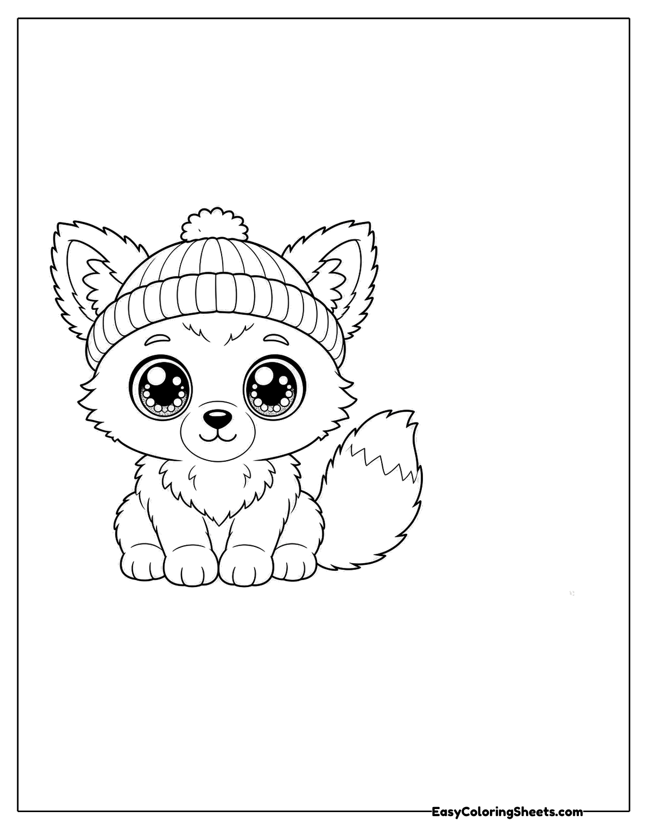 Plush toy fox with big sparkly eyes in a beanie