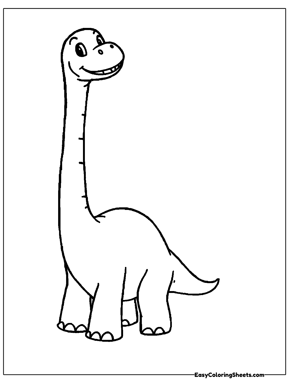 A classic brachiosaurus stands tall on four sturdy legs, with a very long neck, a small head and a sweeping tail.