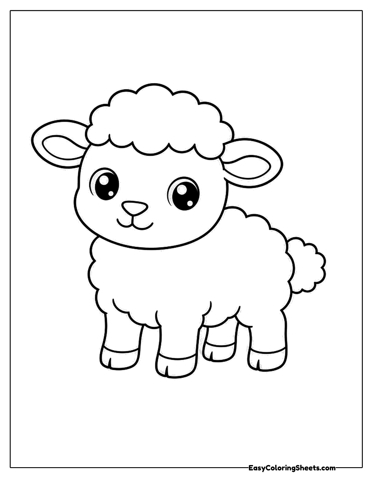 Baby lamb with curly wool and big eyes standing on four legs