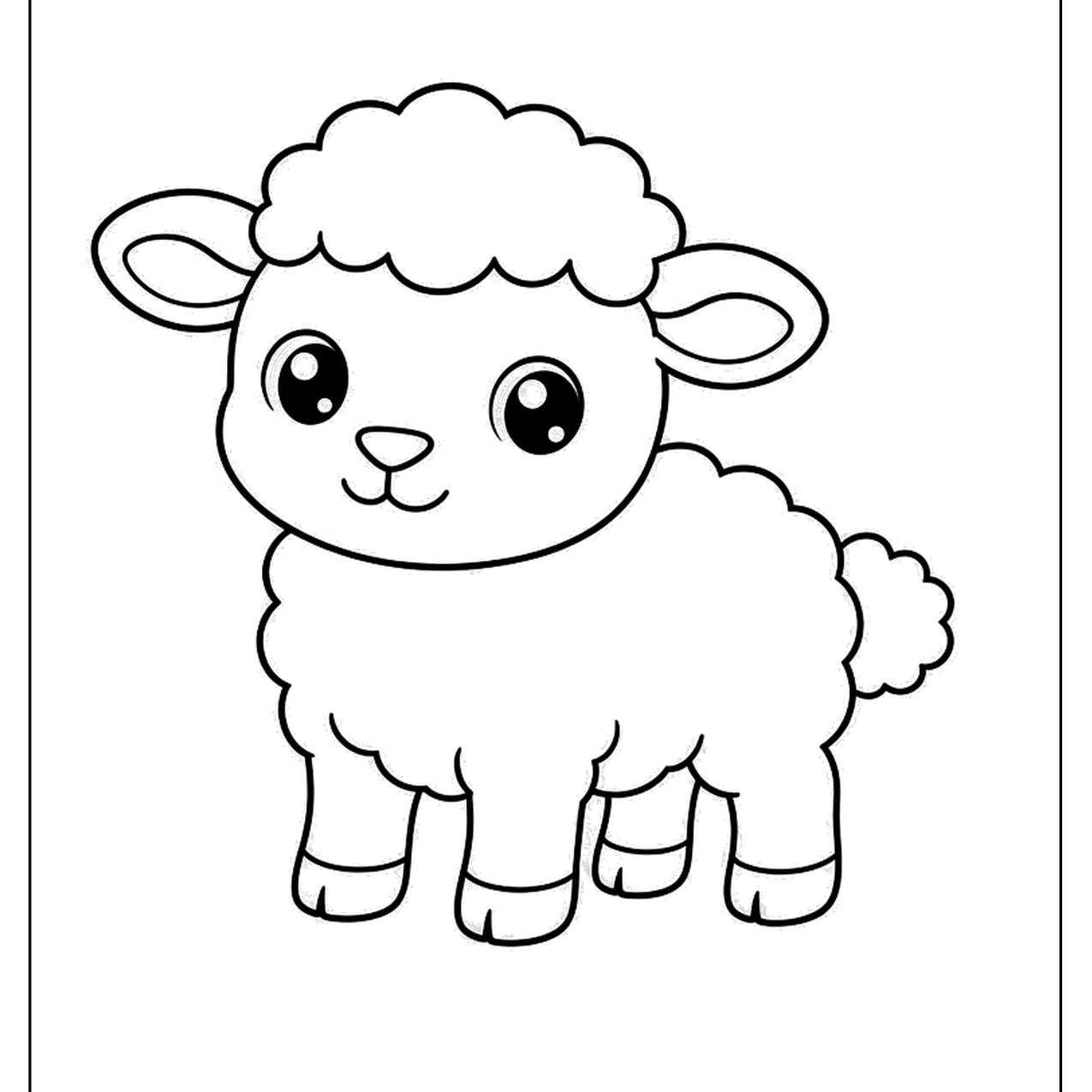 Baby lamb with curly wool and big eyes standing on four legs