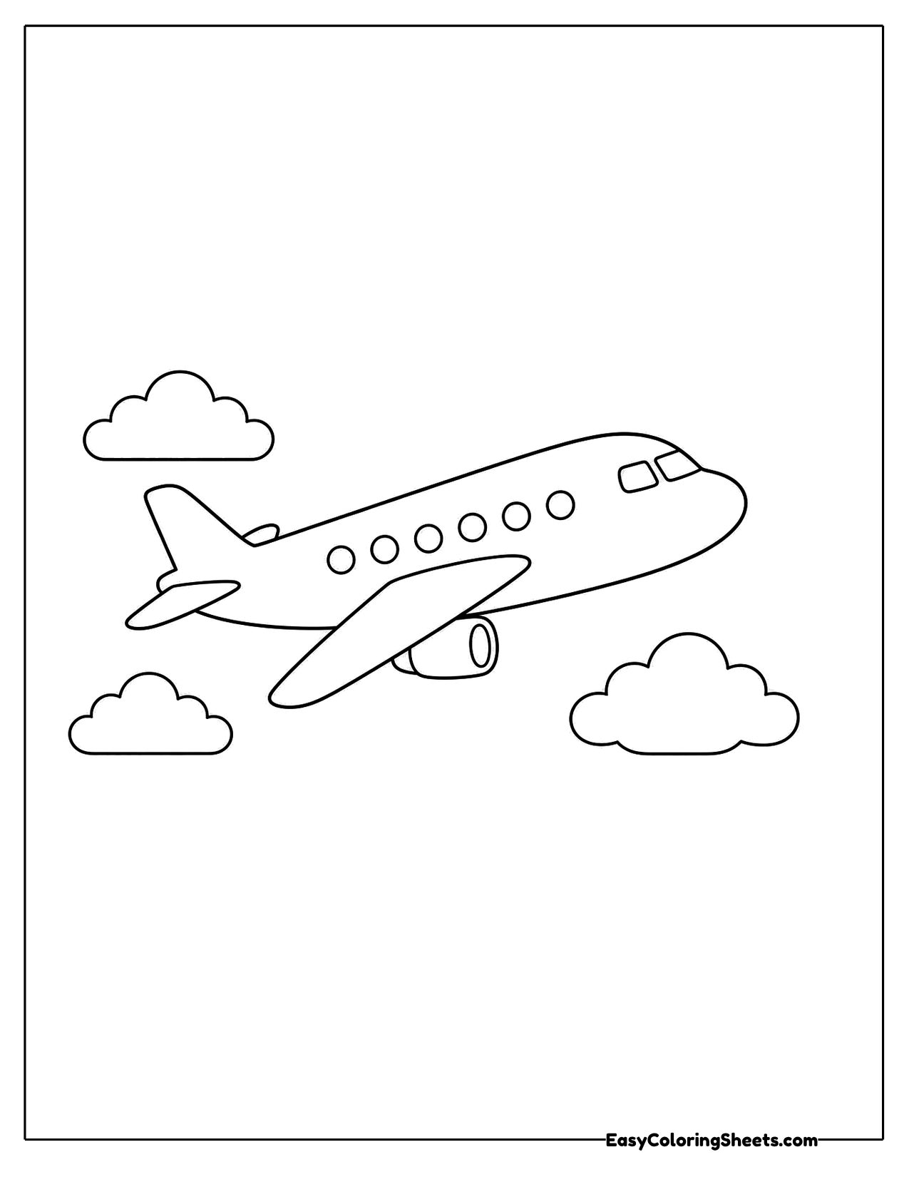 Passenger plane flying past clouds
