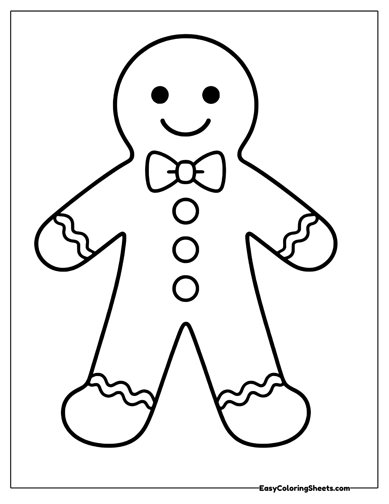 Easy gingerbread man with a bow tie and big round feet