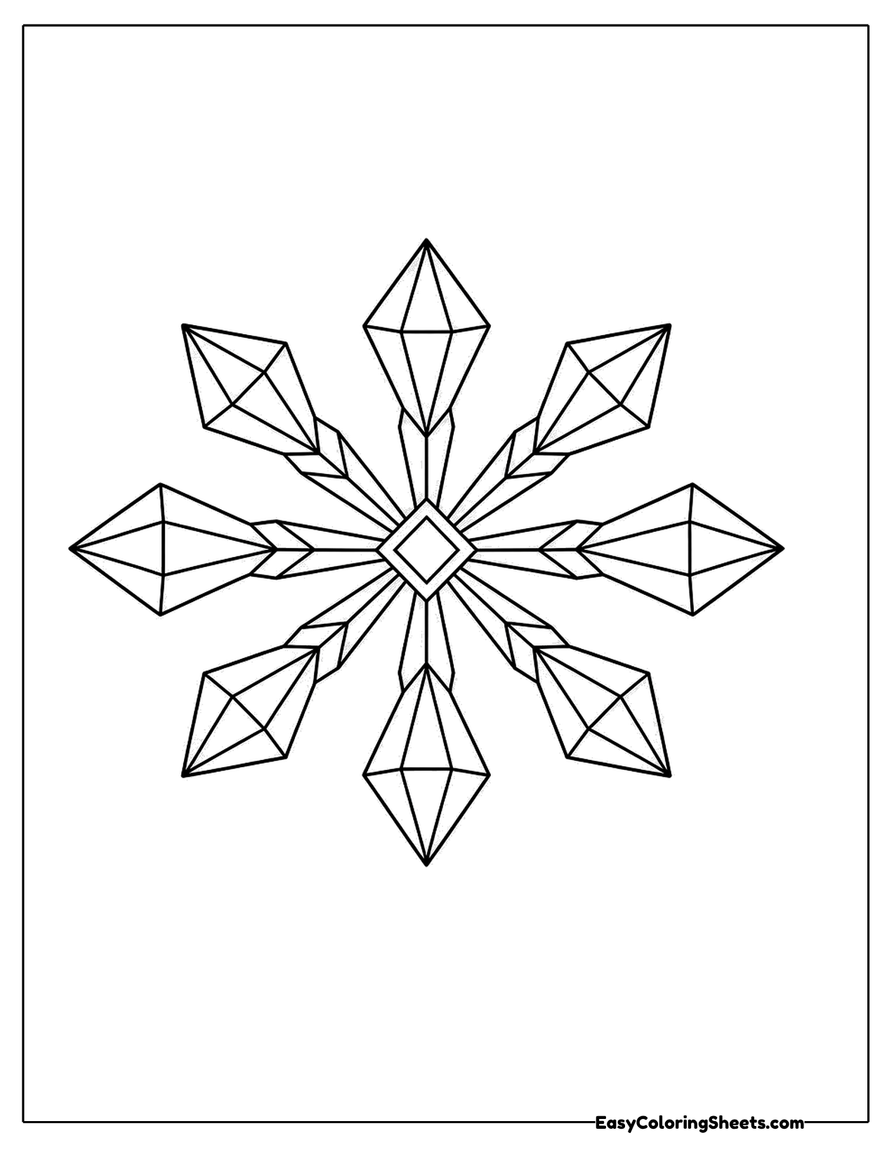 Geometric snowflake made of diamond crystal shapes