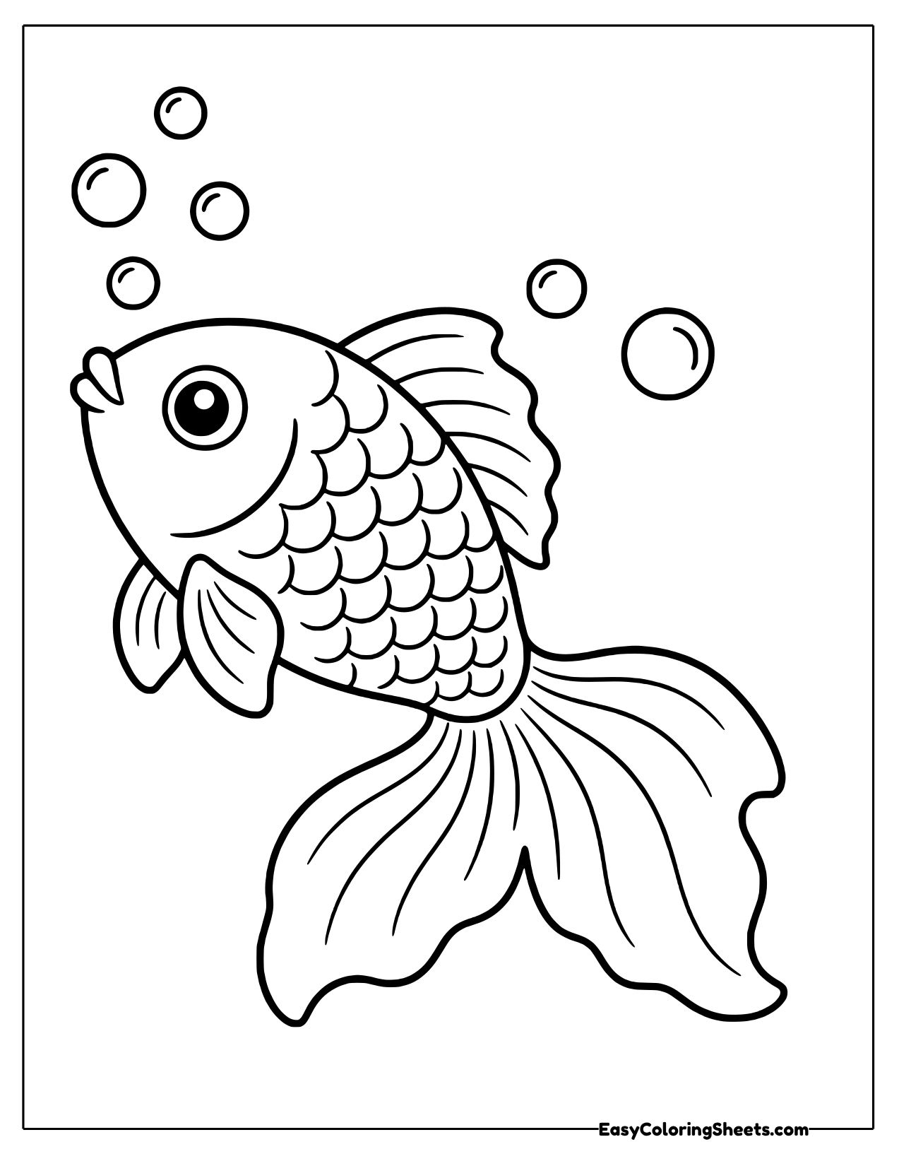 Goldfish blowing bubbles with a sweeping tail
