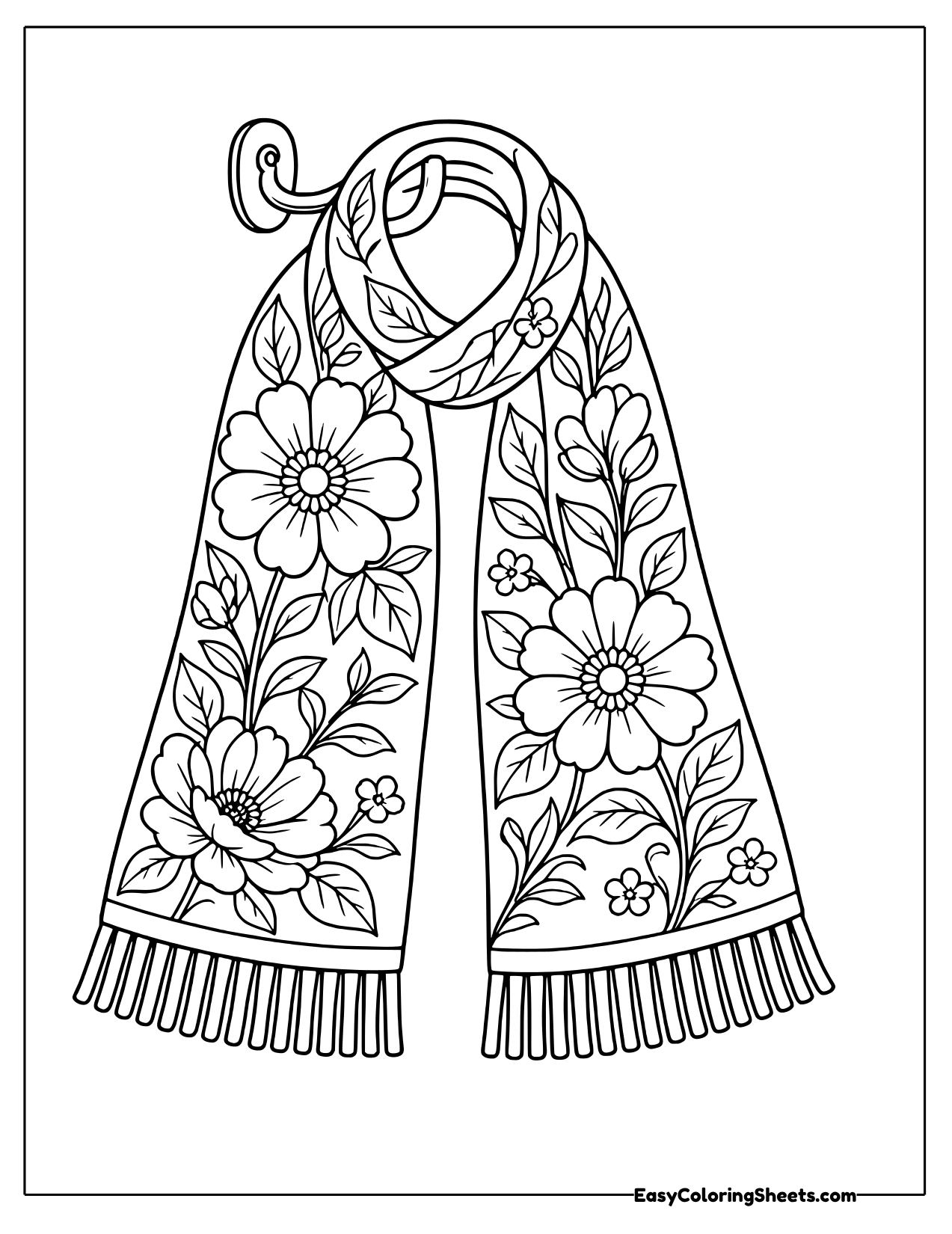 Floral scarf hanging from a curly coat hook