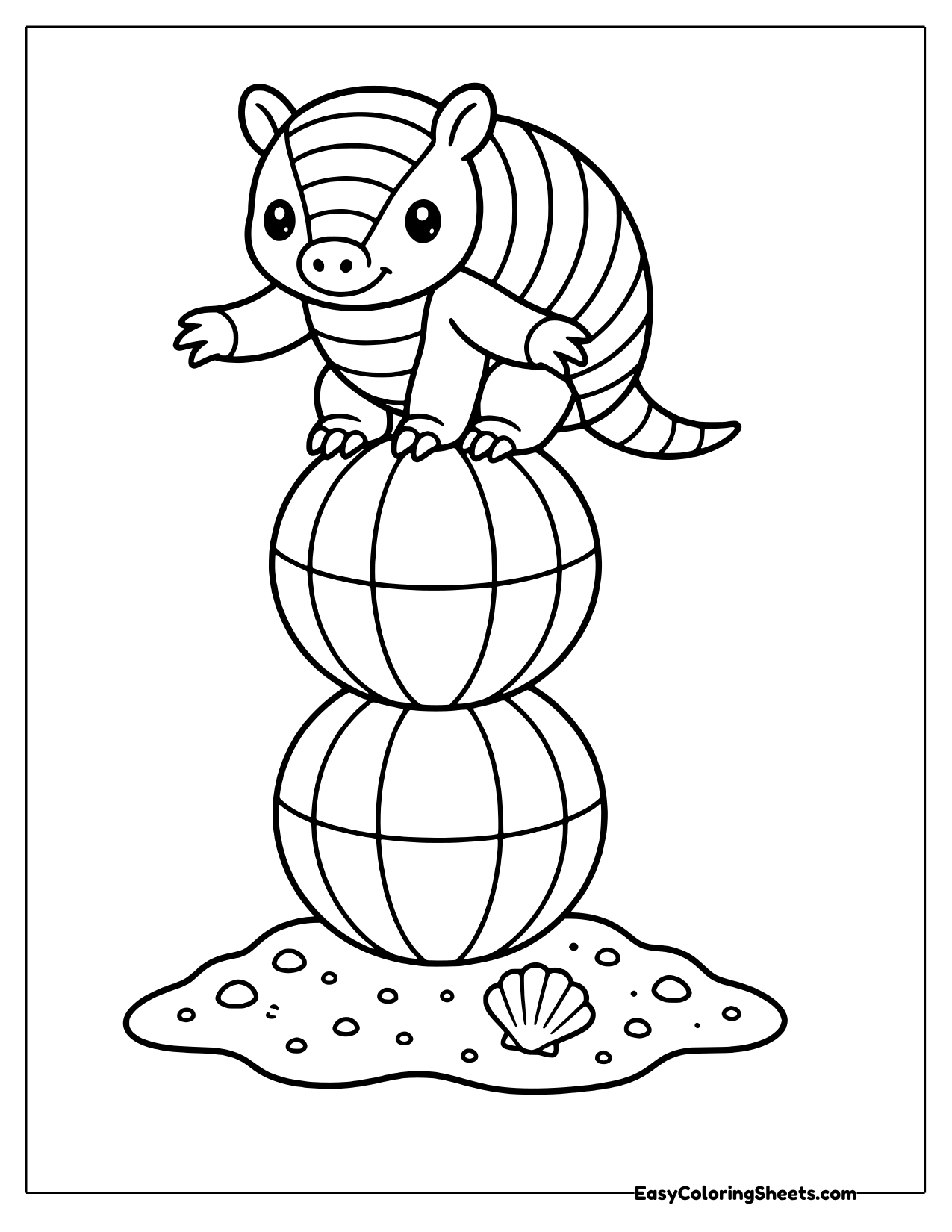 Armadillo balancing on top of two stacked balls