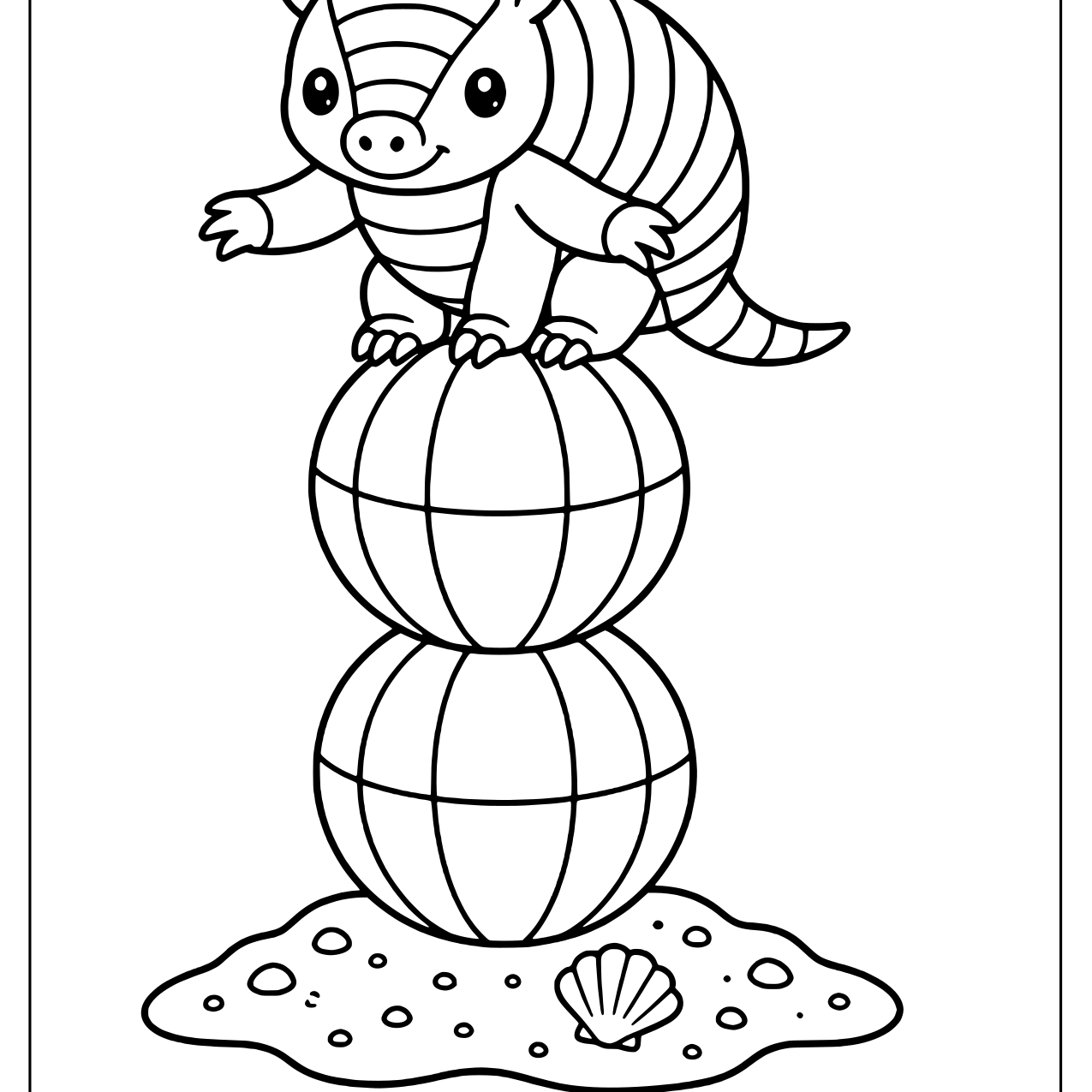 Armadillo balancing on top of two stacked balls