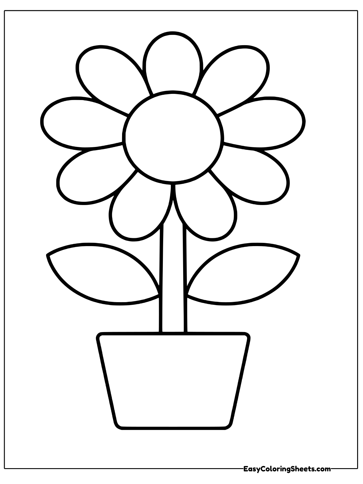 This flower in a pot is a picture built from basic shapes.