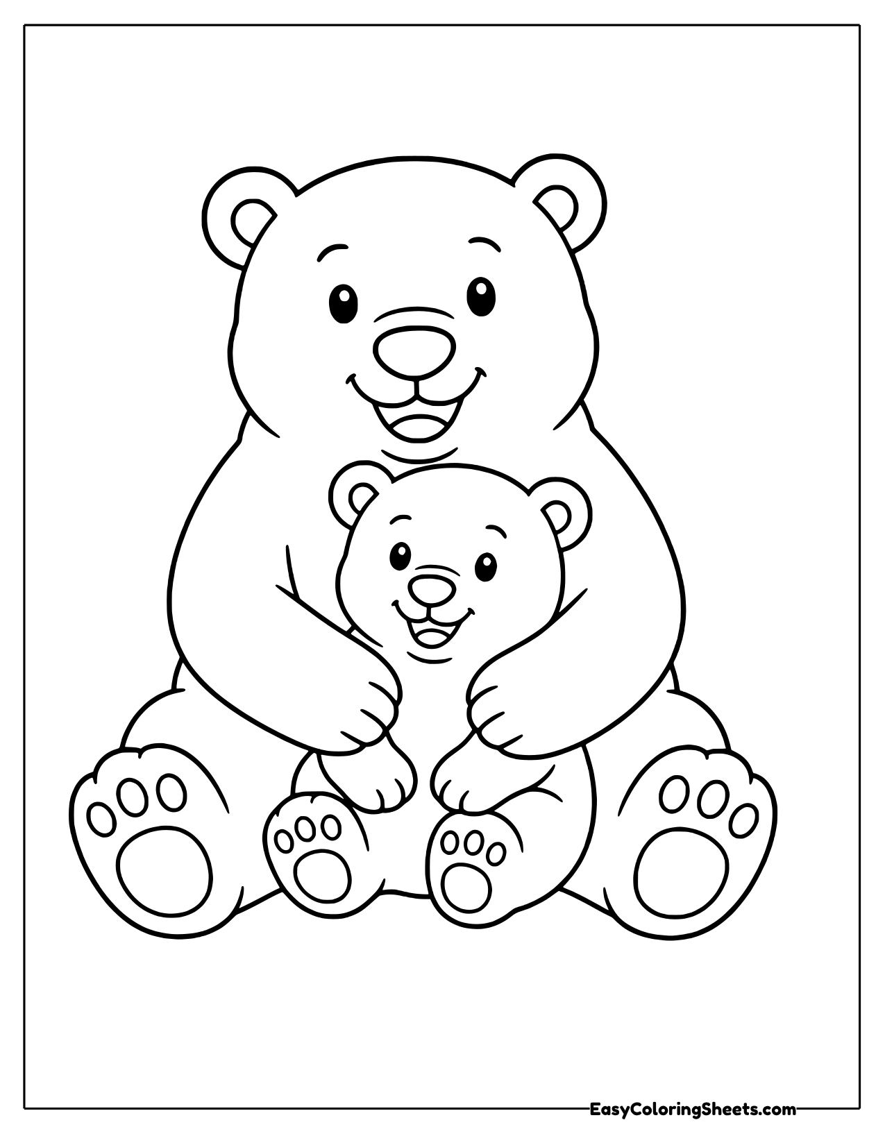 Polar bear hugging its cub