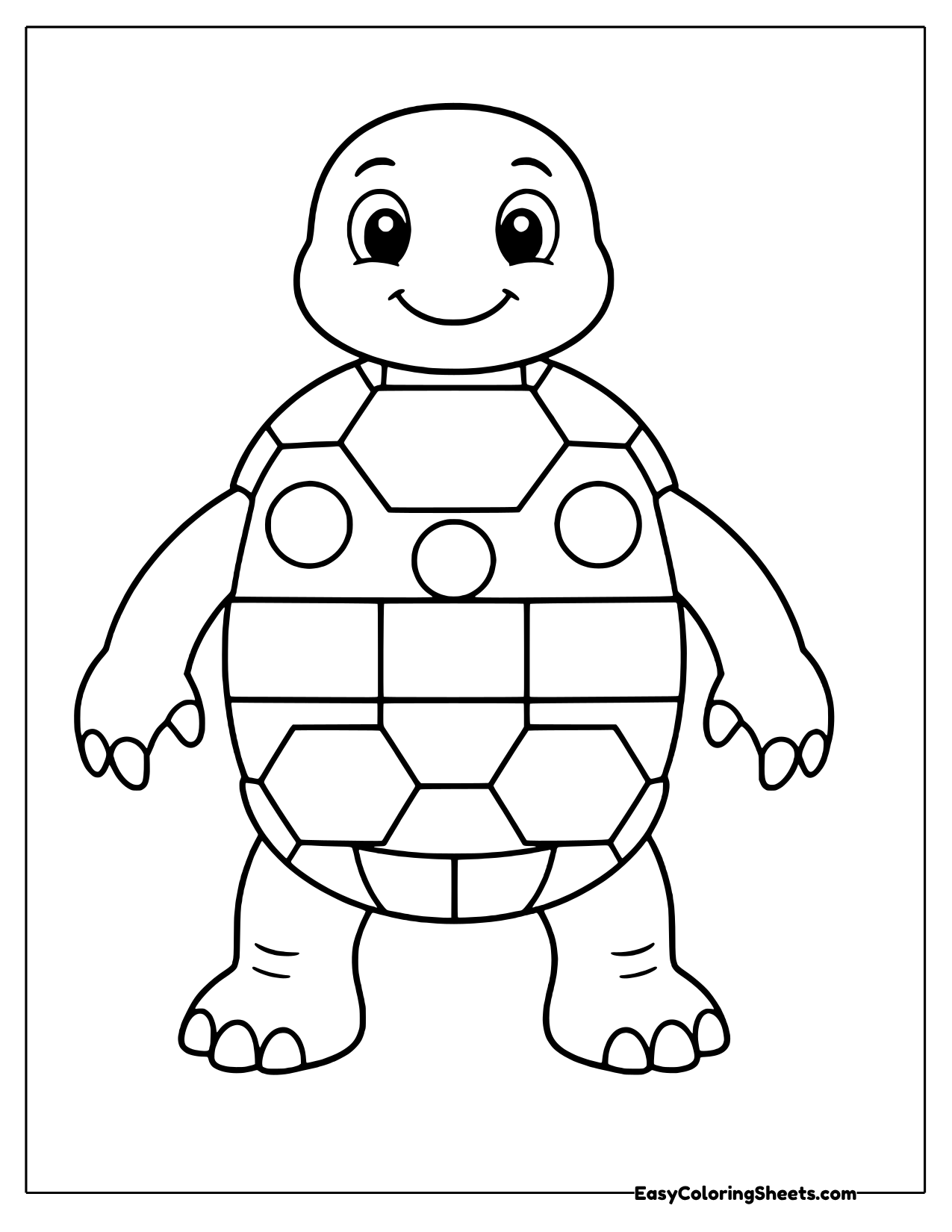 Standing turtle with a shell of patchwork hexagon, square and triangle tiles