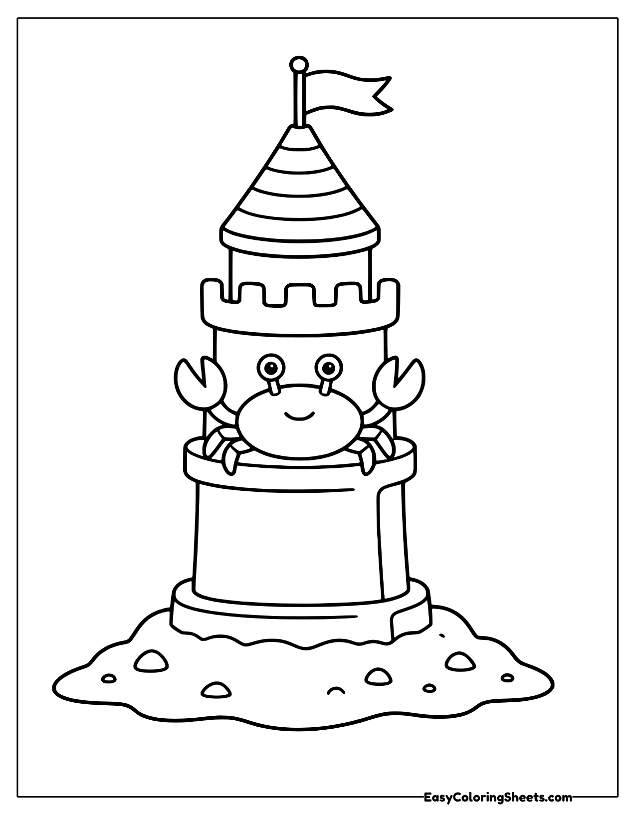 Sandcastle tower with a crab