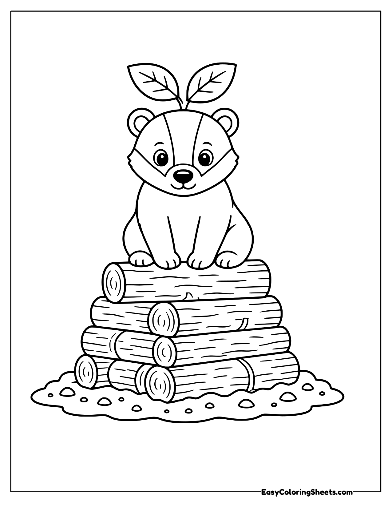 Badger sitting on a stack of logs