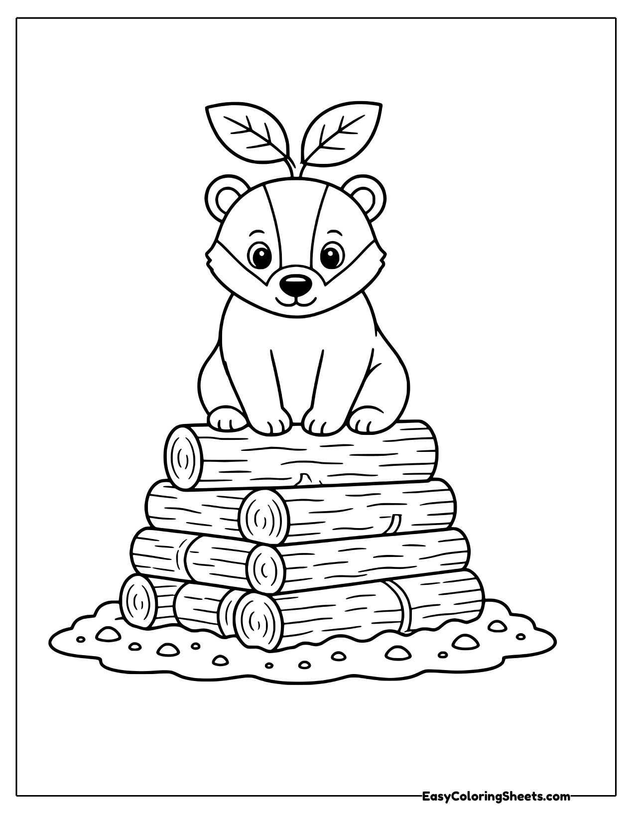 Badger sitting on a stack of logs