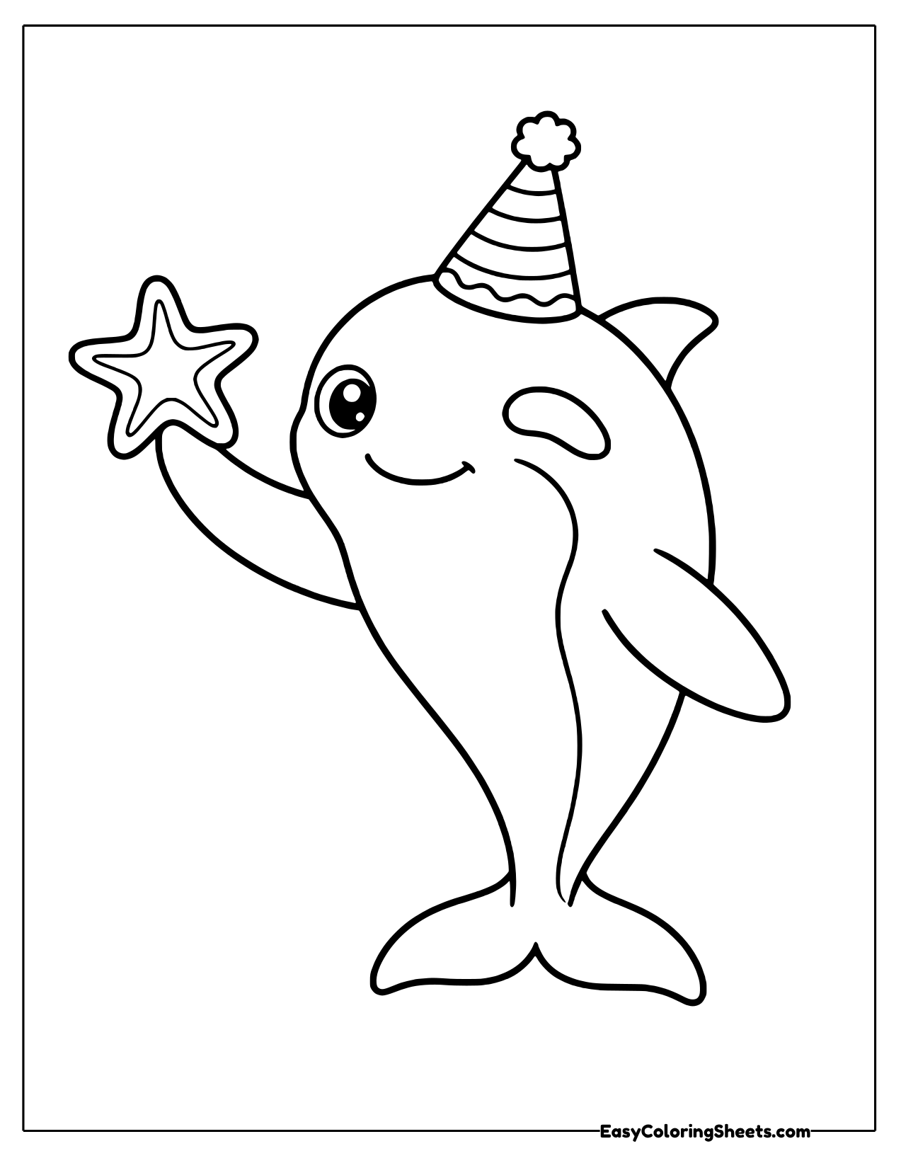 Orca in a party hat holding a starfish