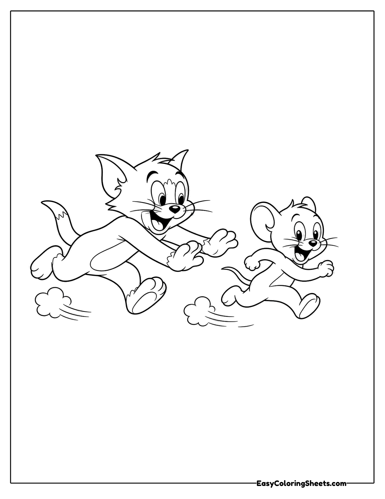 Cartoon cat chasing a mouse across the page