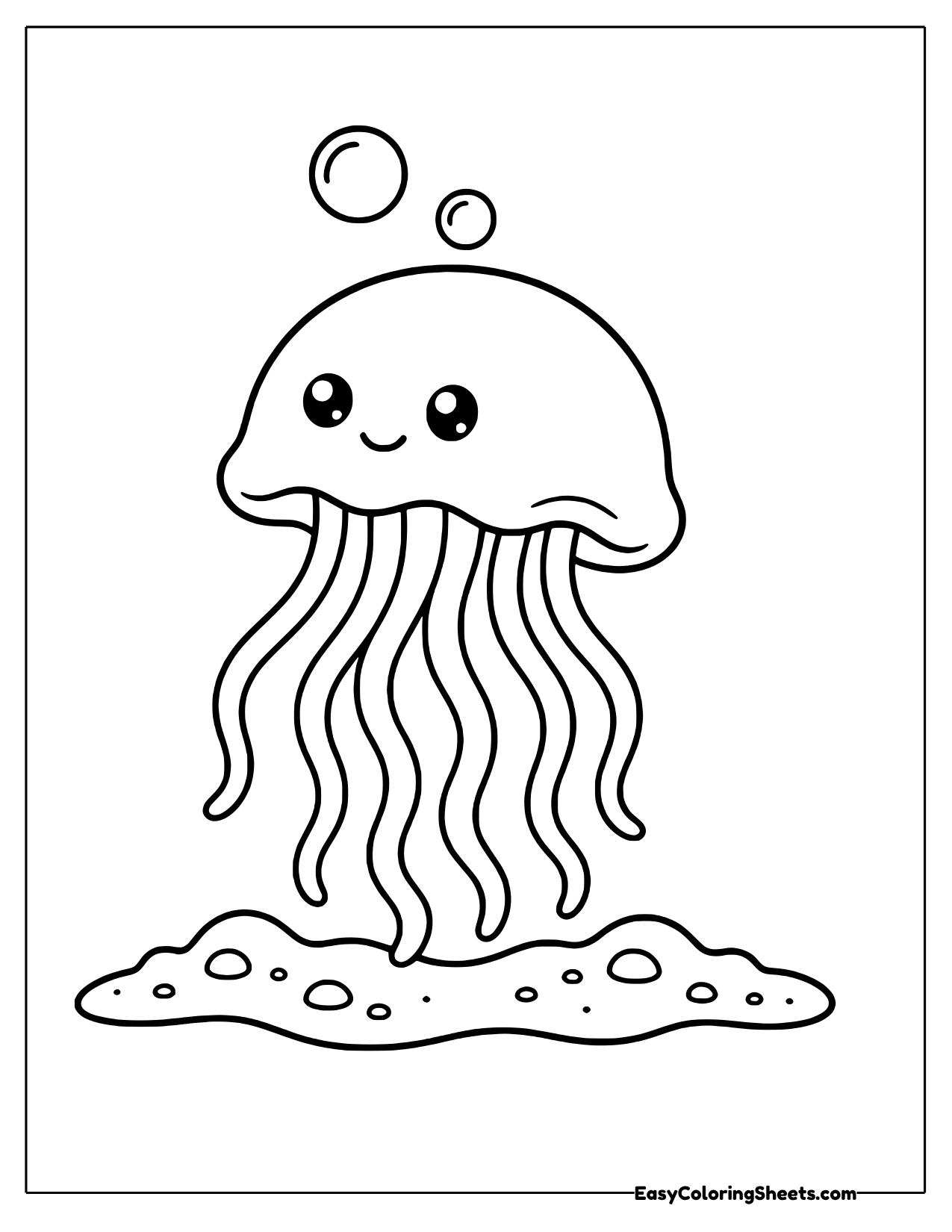 Jellyfish floating tall with flowing tentacles