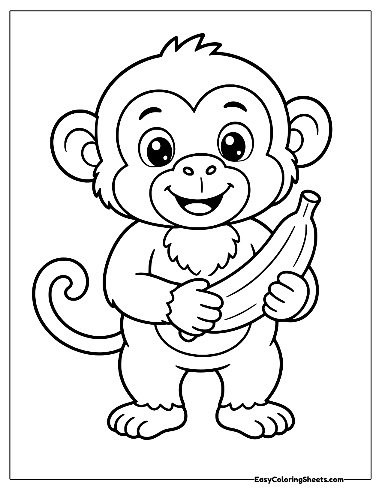 Monkey holding a banana with both hands