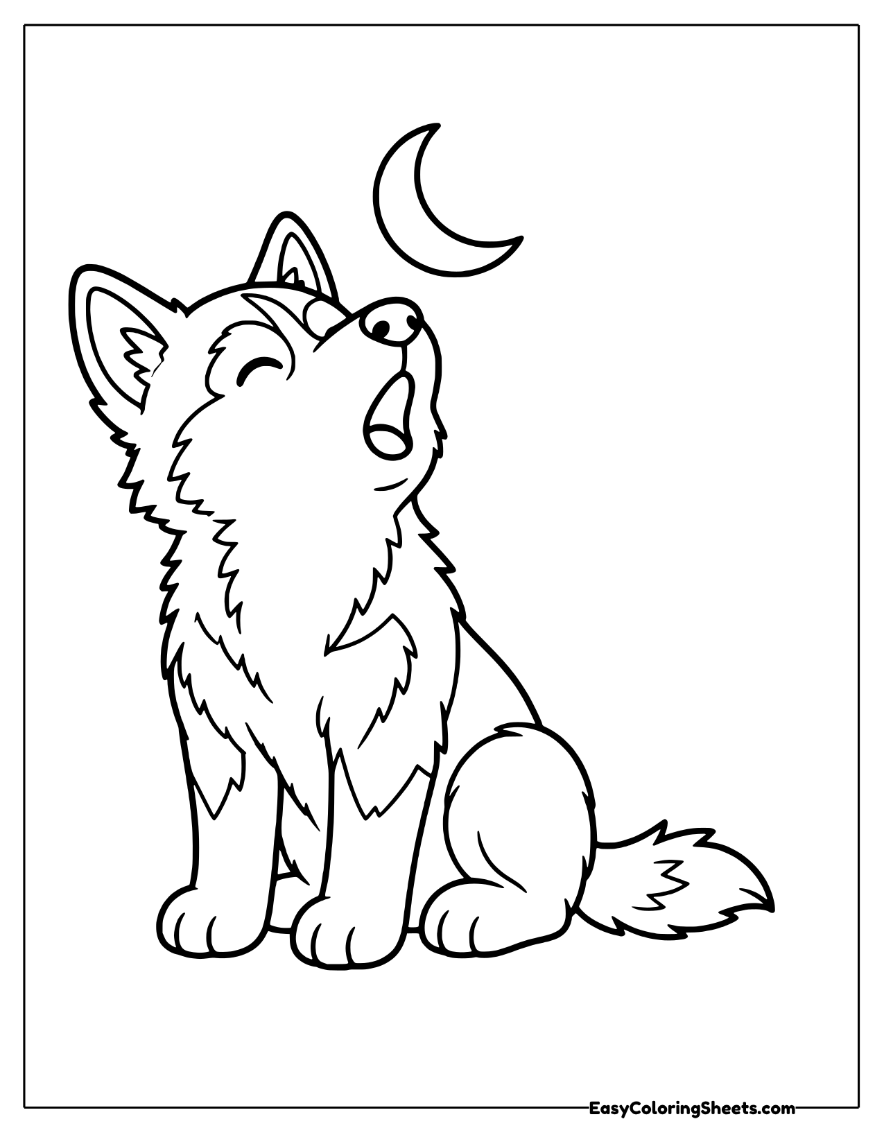 Husky howling at a crescent moon
