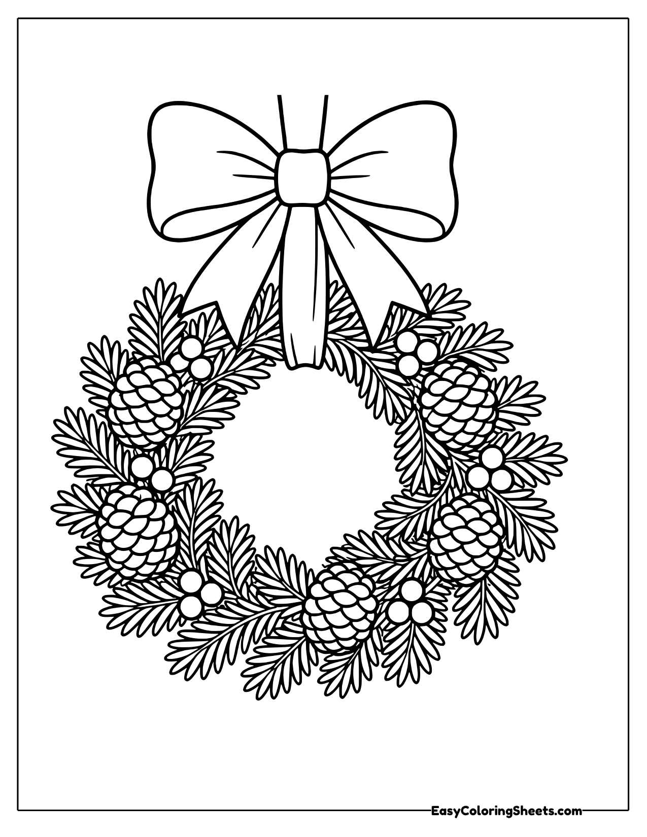 Christmas wreath hung with pinecones