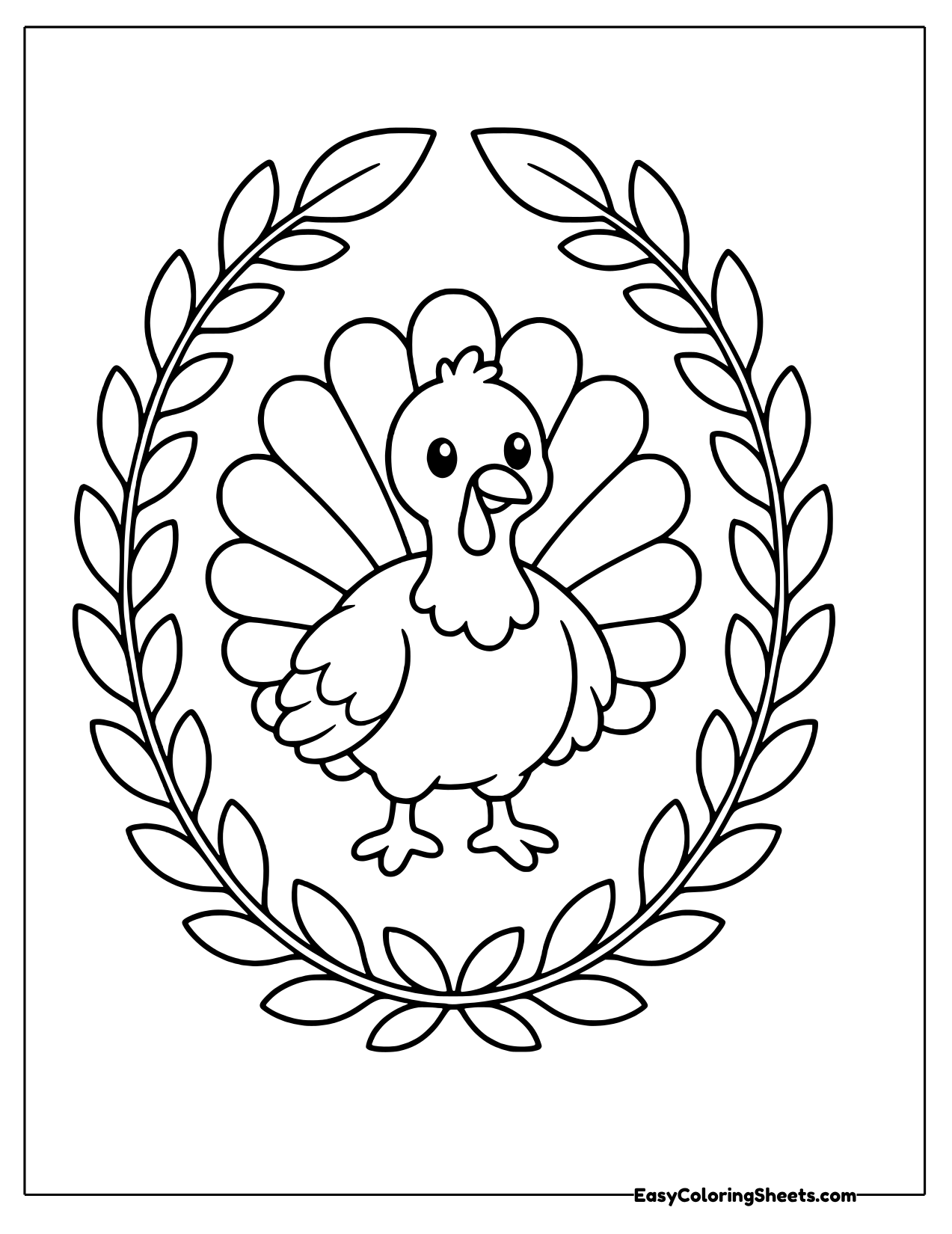 Turkey standing inside a leafy wreath