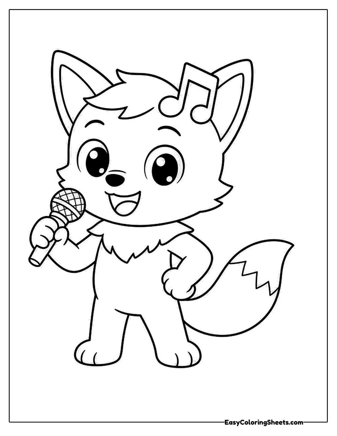 Fox character singing into a microphone