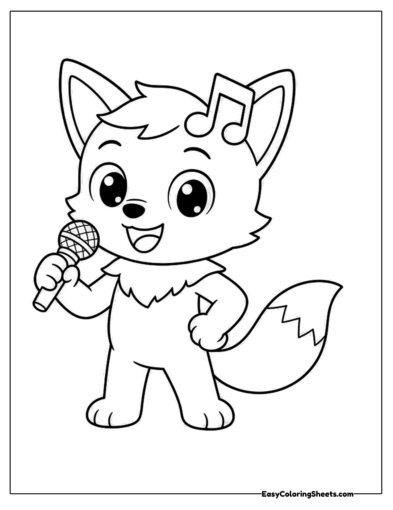 Fox character singing into a microphone