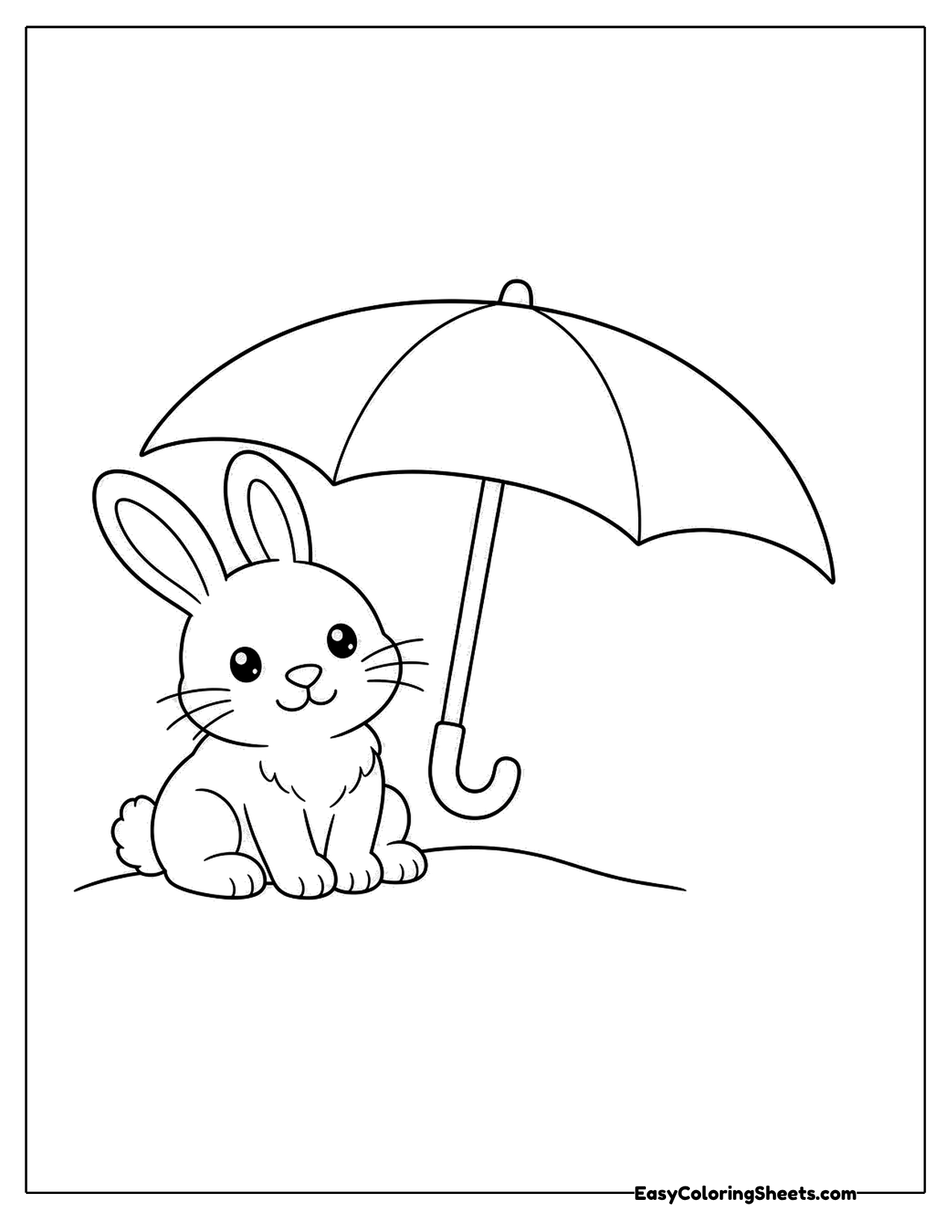 Bunny sitting under a large open umbrella