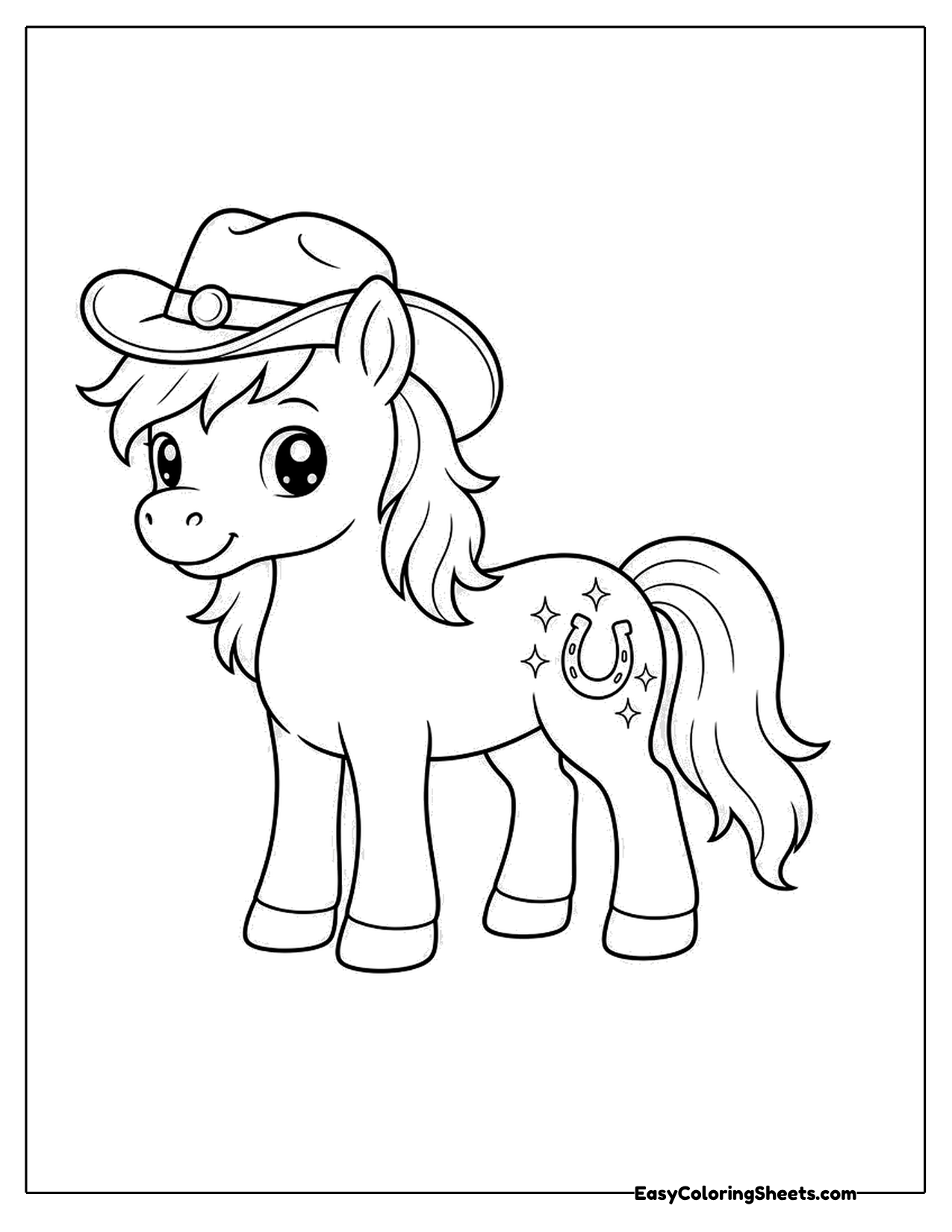Pony in a cowboy hat with apple marks