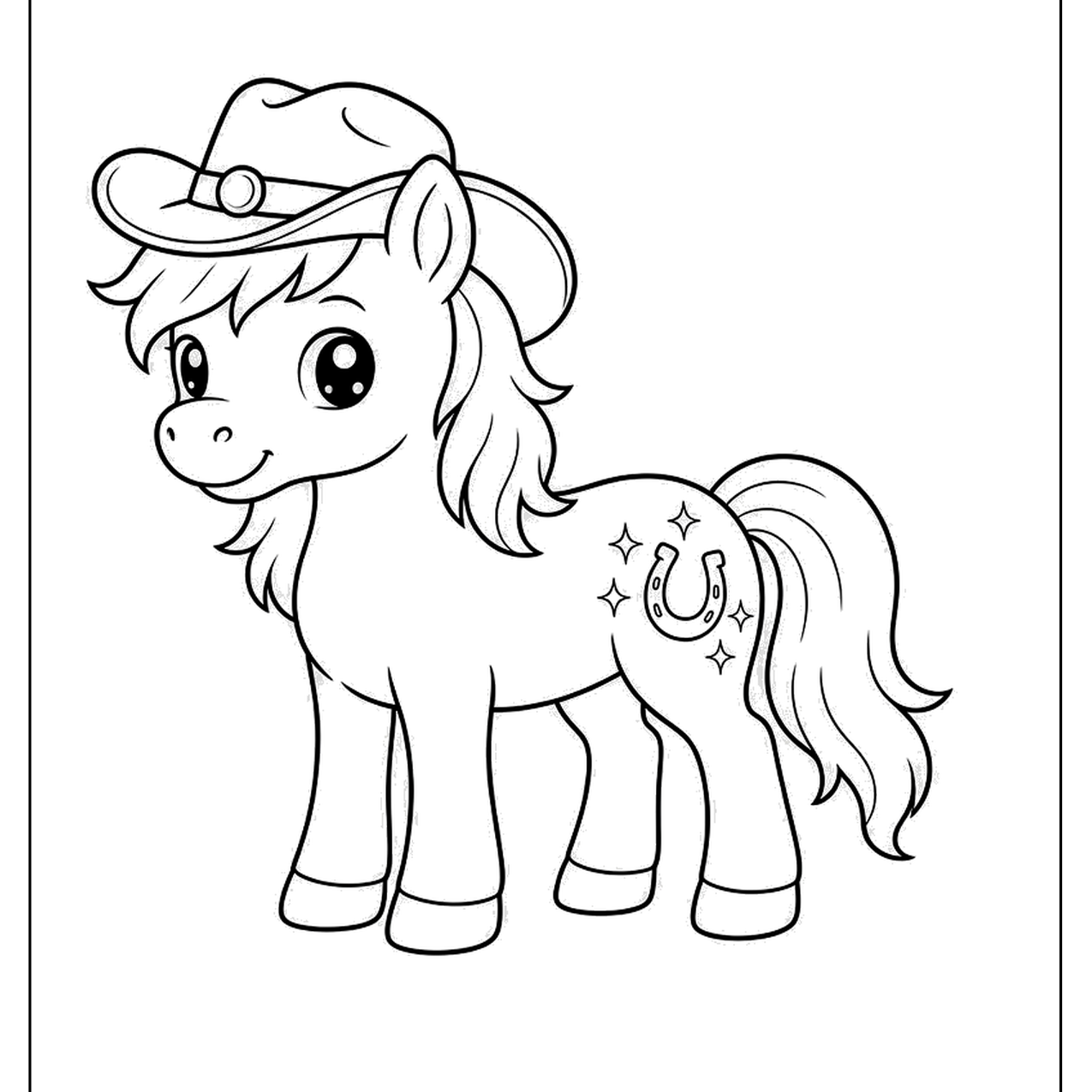 Pony in a cowboy hat with apple marks