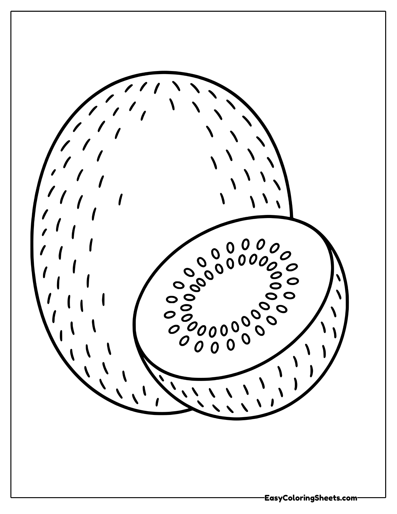 Whole kiwi with a cut half in front