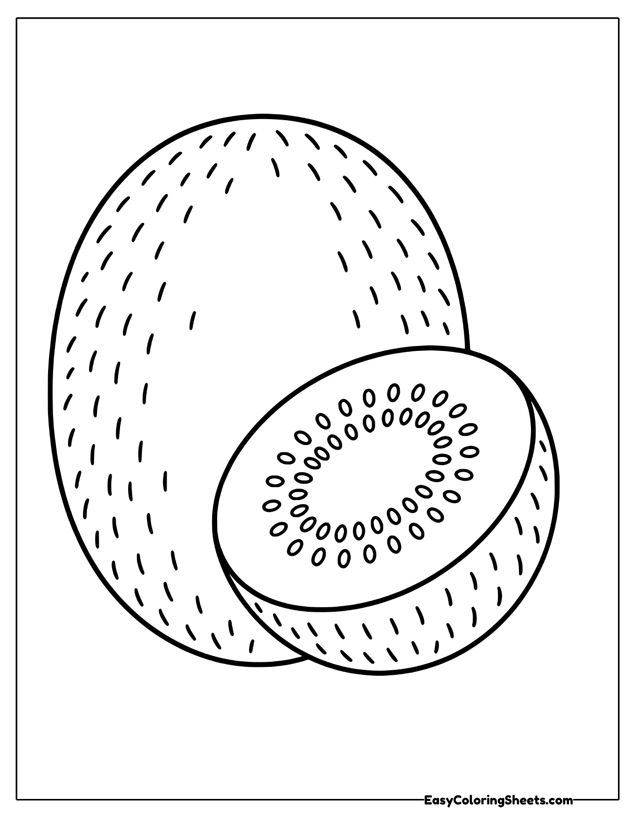 Whole kiwi with a cut half in front
