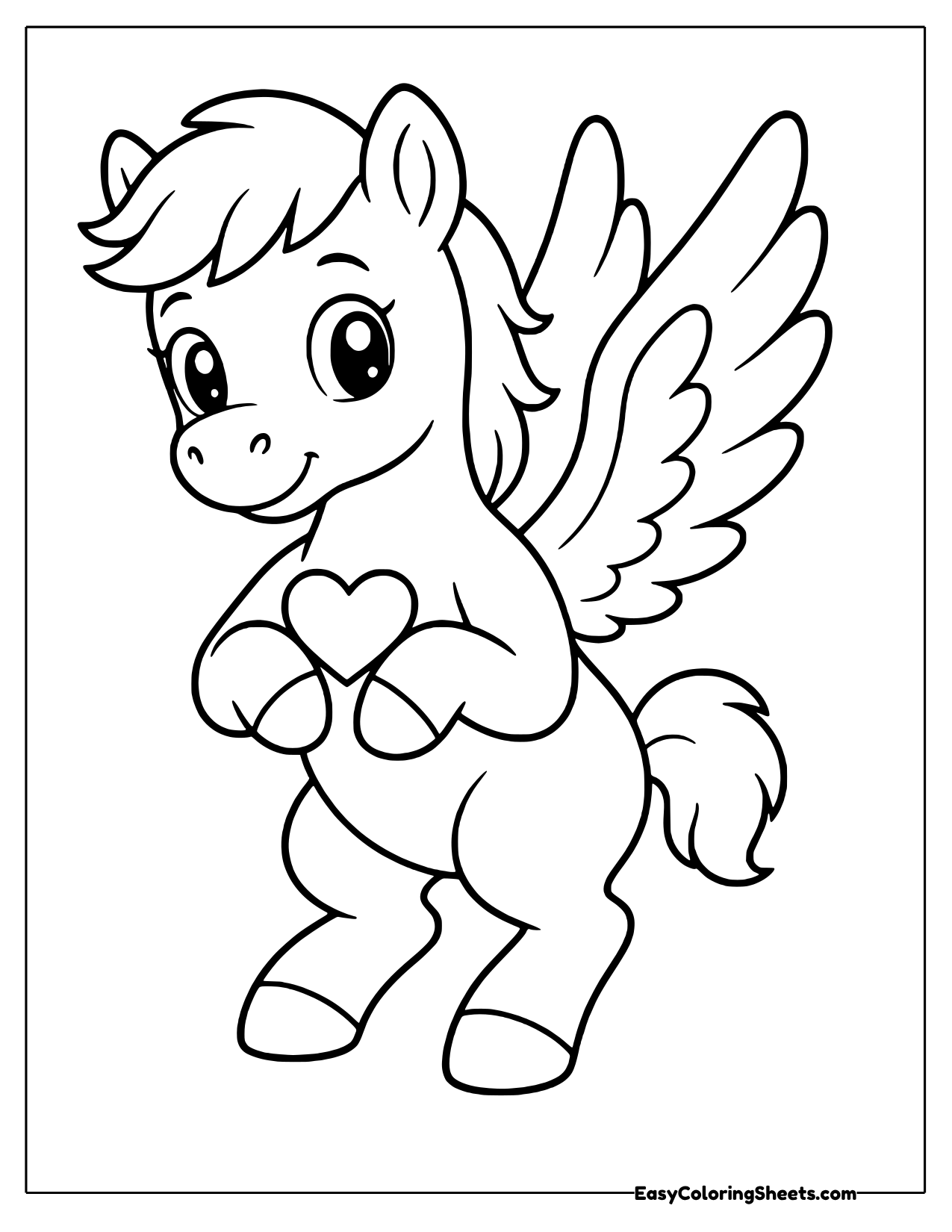 Pegasus standing on its back legs hugging a small heart