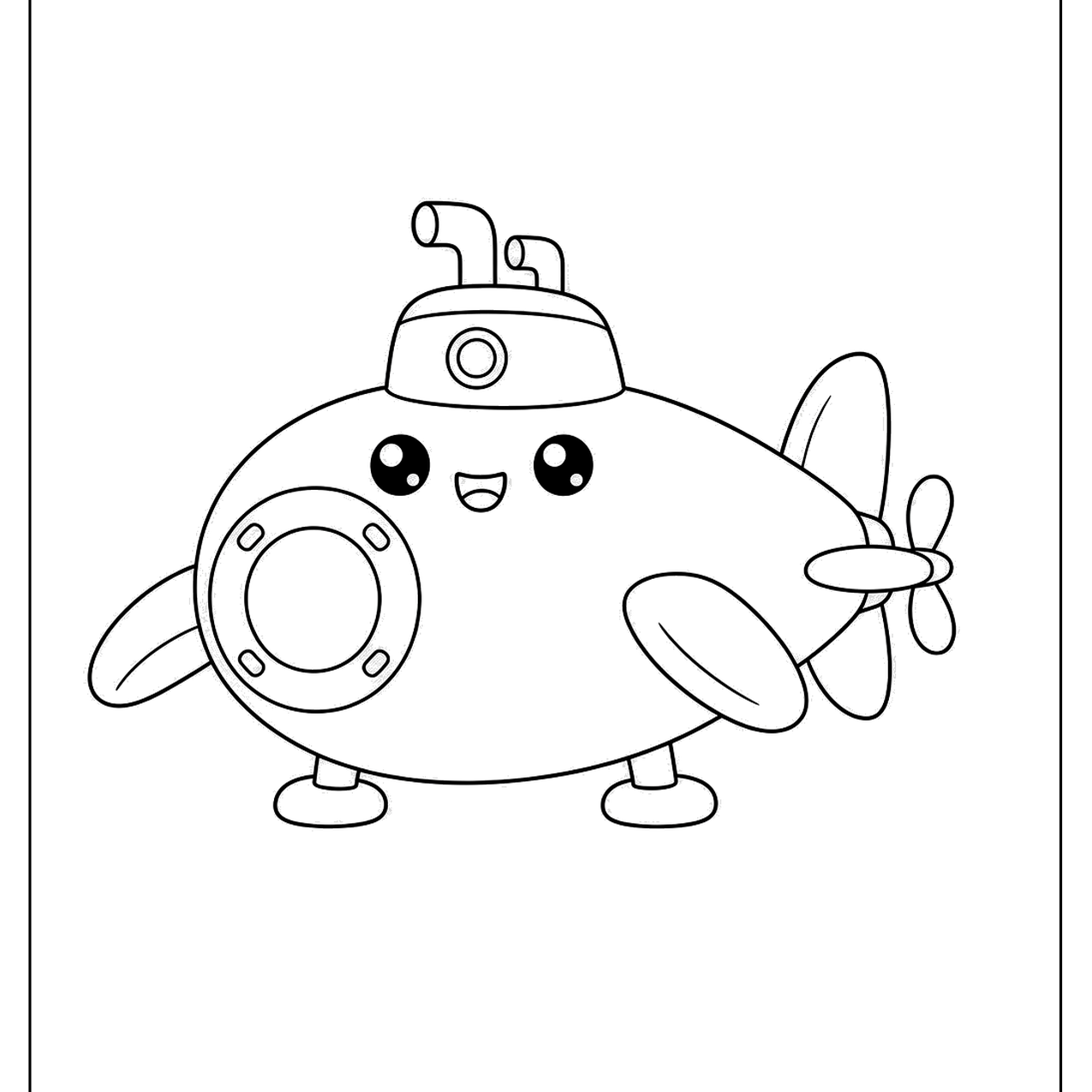 Smiling submarine character with a periscope