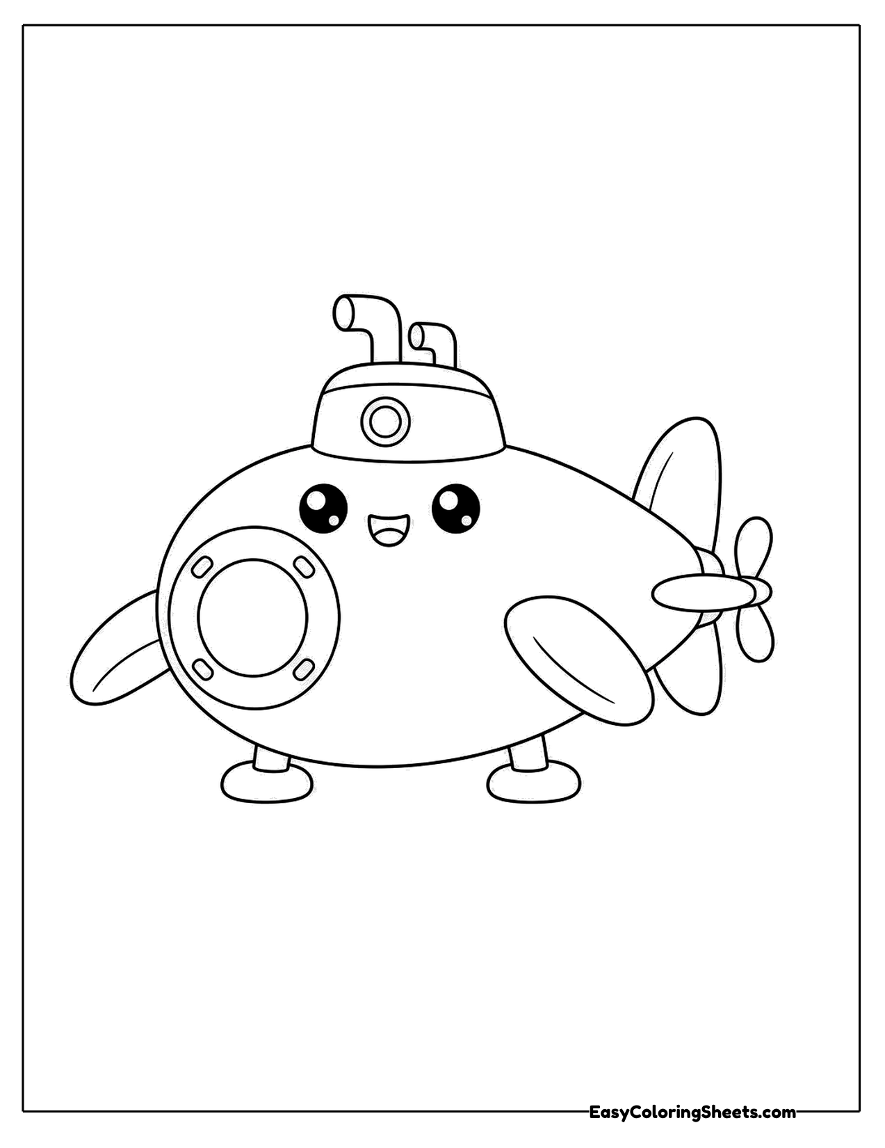 Smiling submarine character with a periscope