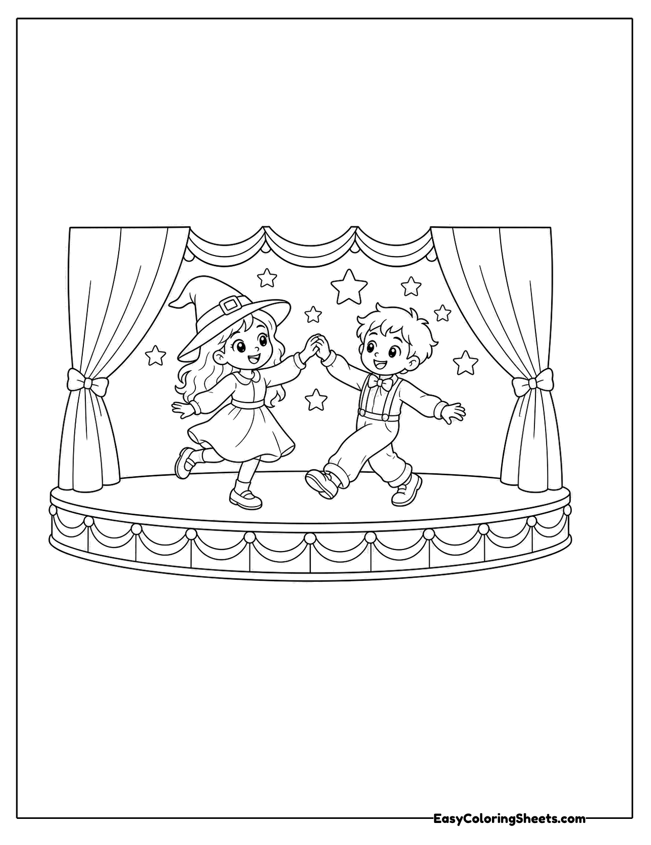 Two witches dancing on a stage