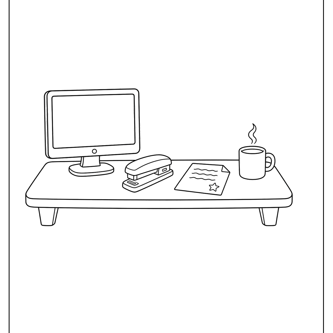 Office desk with a computer, stapler and mug