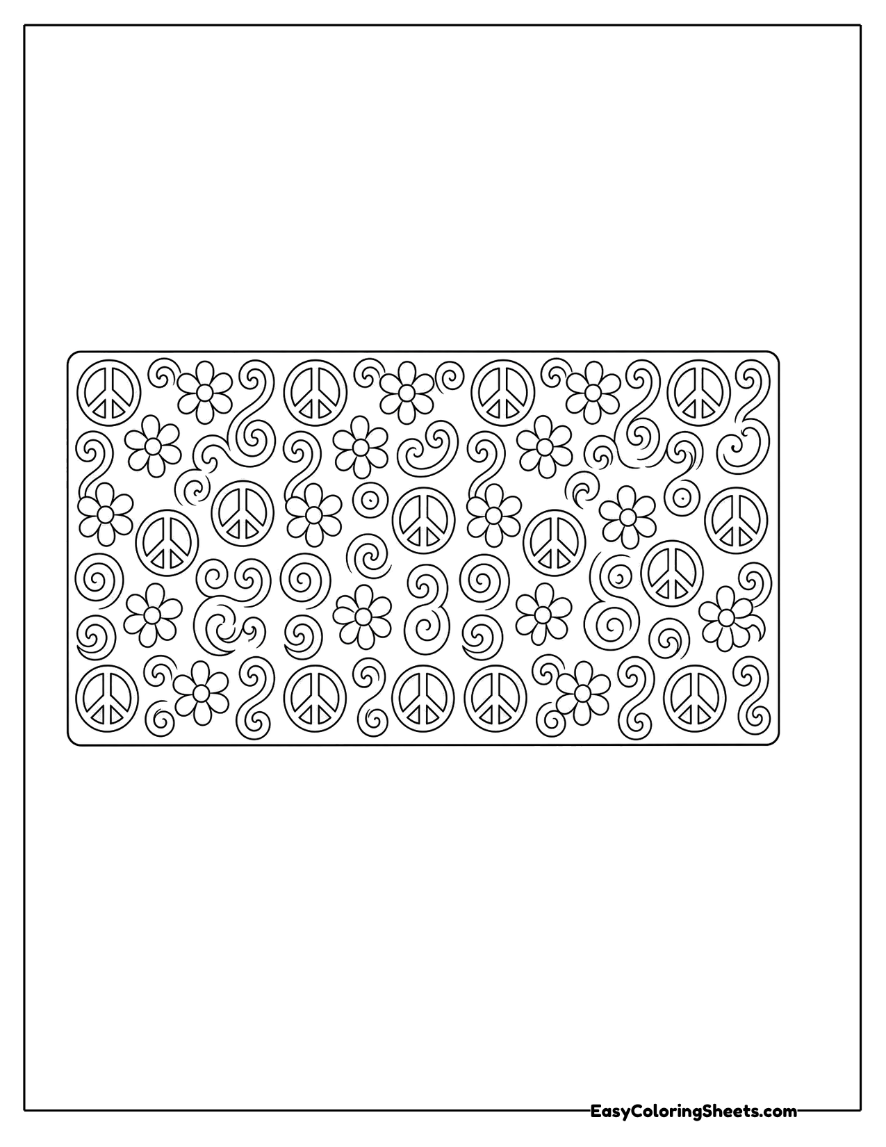 Rectangle filled with tiny peace signs and flowers