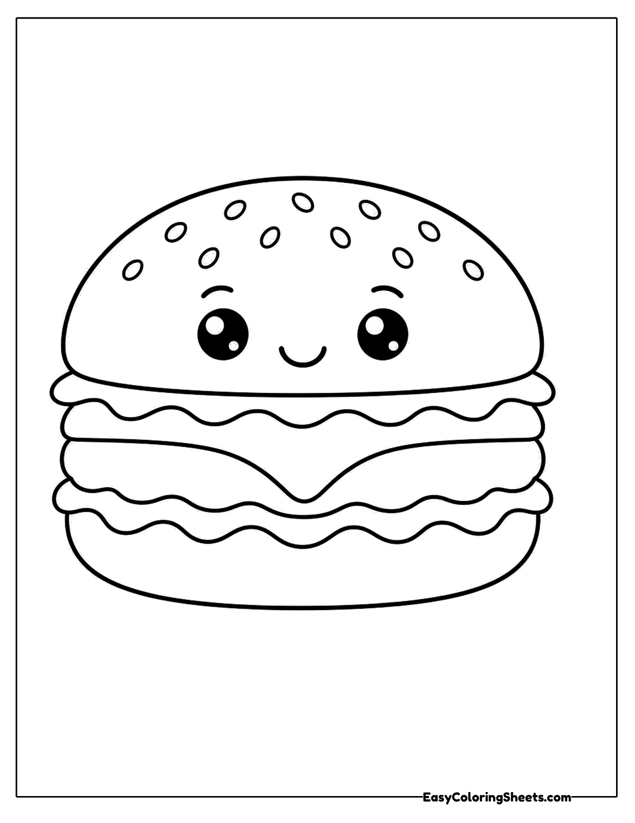 Smiling hamburger character with sesame bun