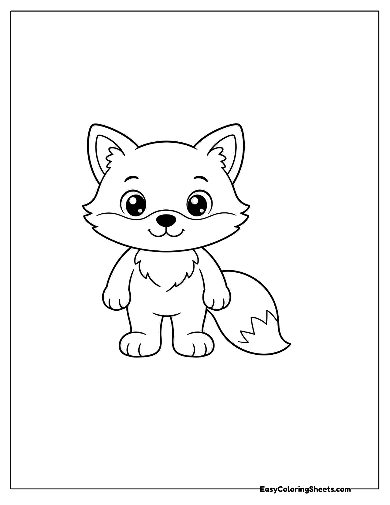 Upright fox standing straight with paws down and a cheerful face