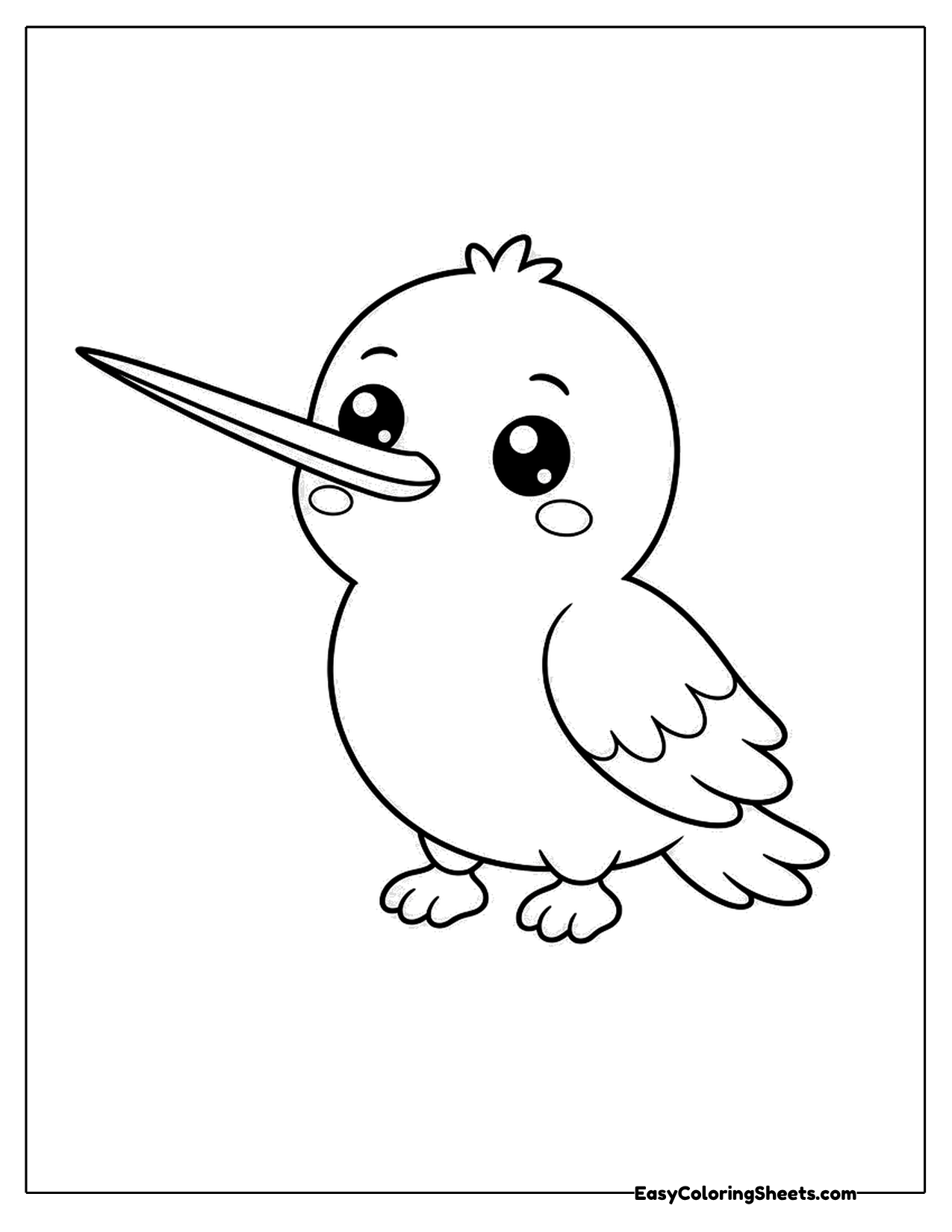 Cartoon hummingbird with a long beak and round body