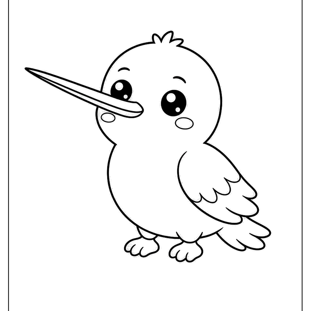 Cartoon hummingbird with a long beak and round body