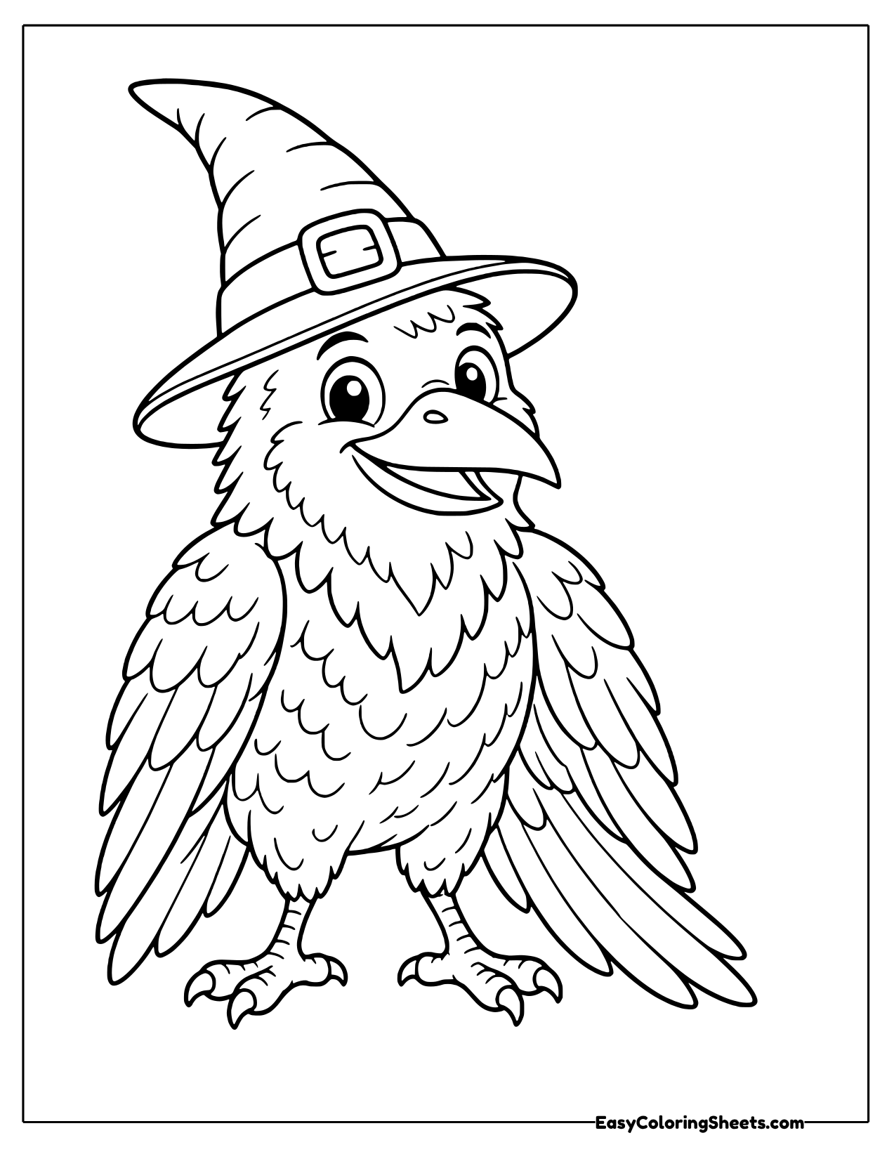 Raven wearing a pointed witch hat