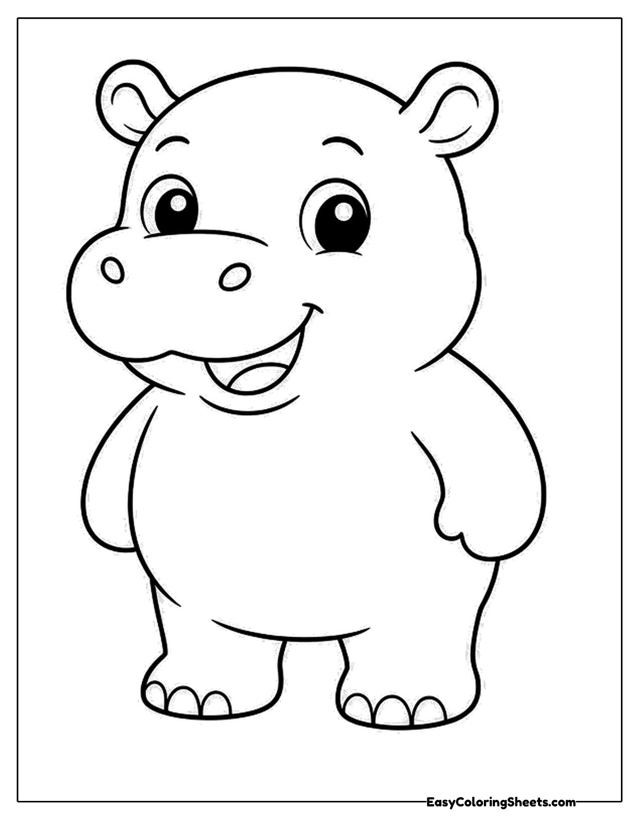 Cartoon hippo standing with a happy open mouth